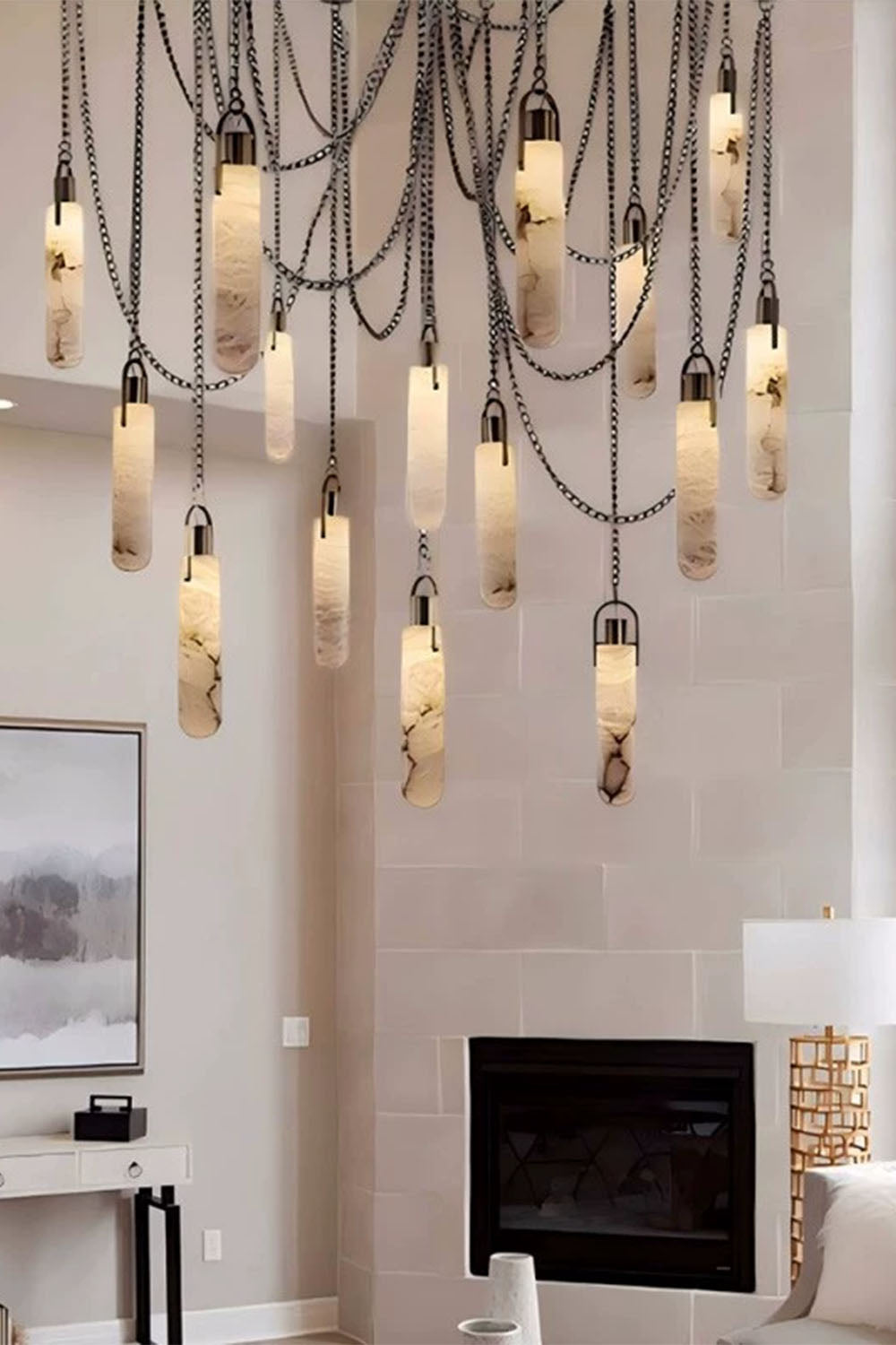 Multi-head Alabaster Cylindrical Chandelier