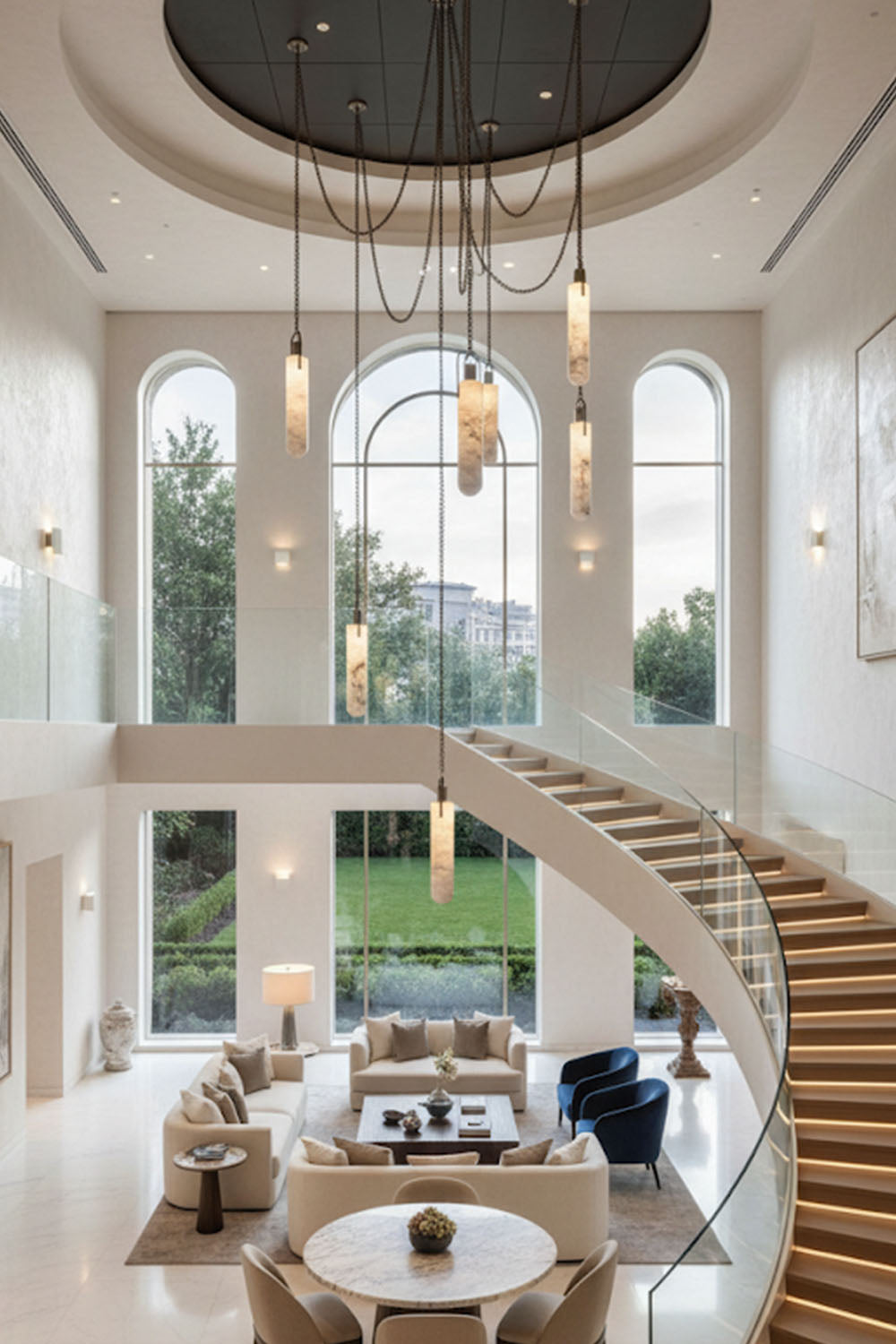Multi-head Alabaster Cylindrical Chandelier