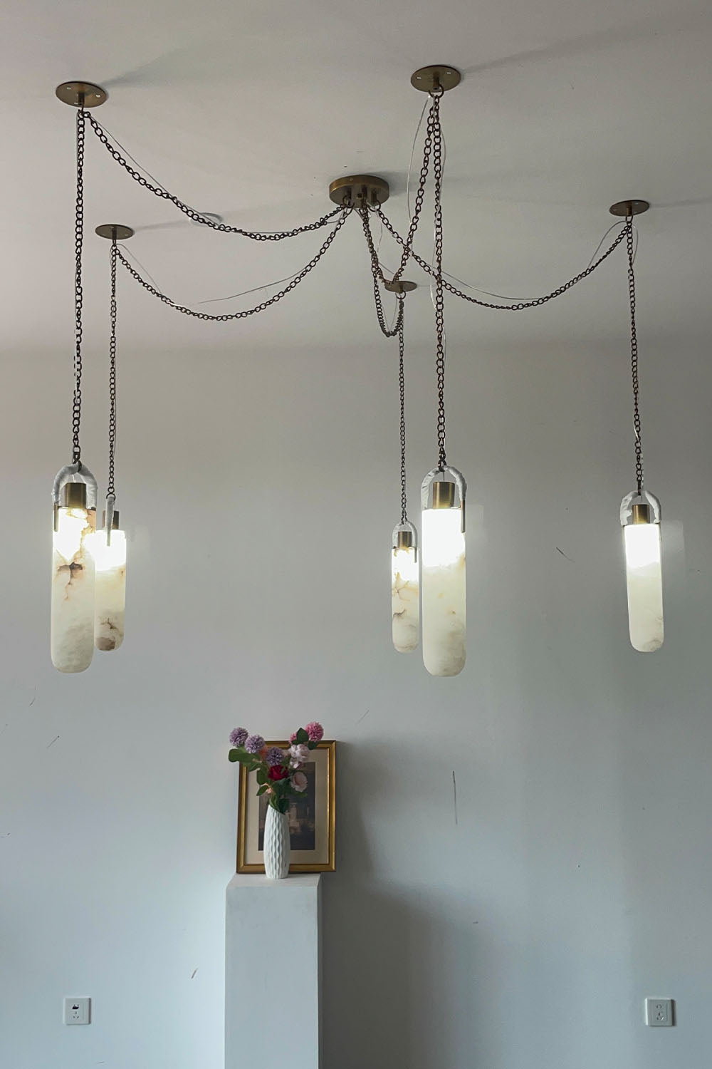 Multi-head Alabaster Cylindrical Chandelier