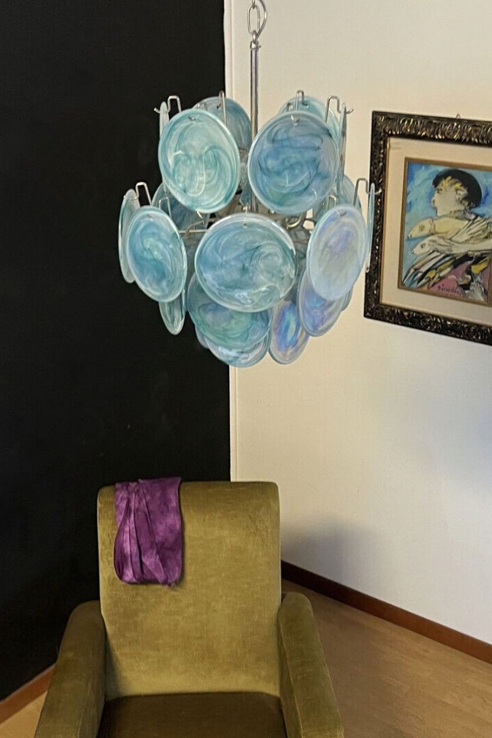 Vintage Murano Blue Discs Chandelier