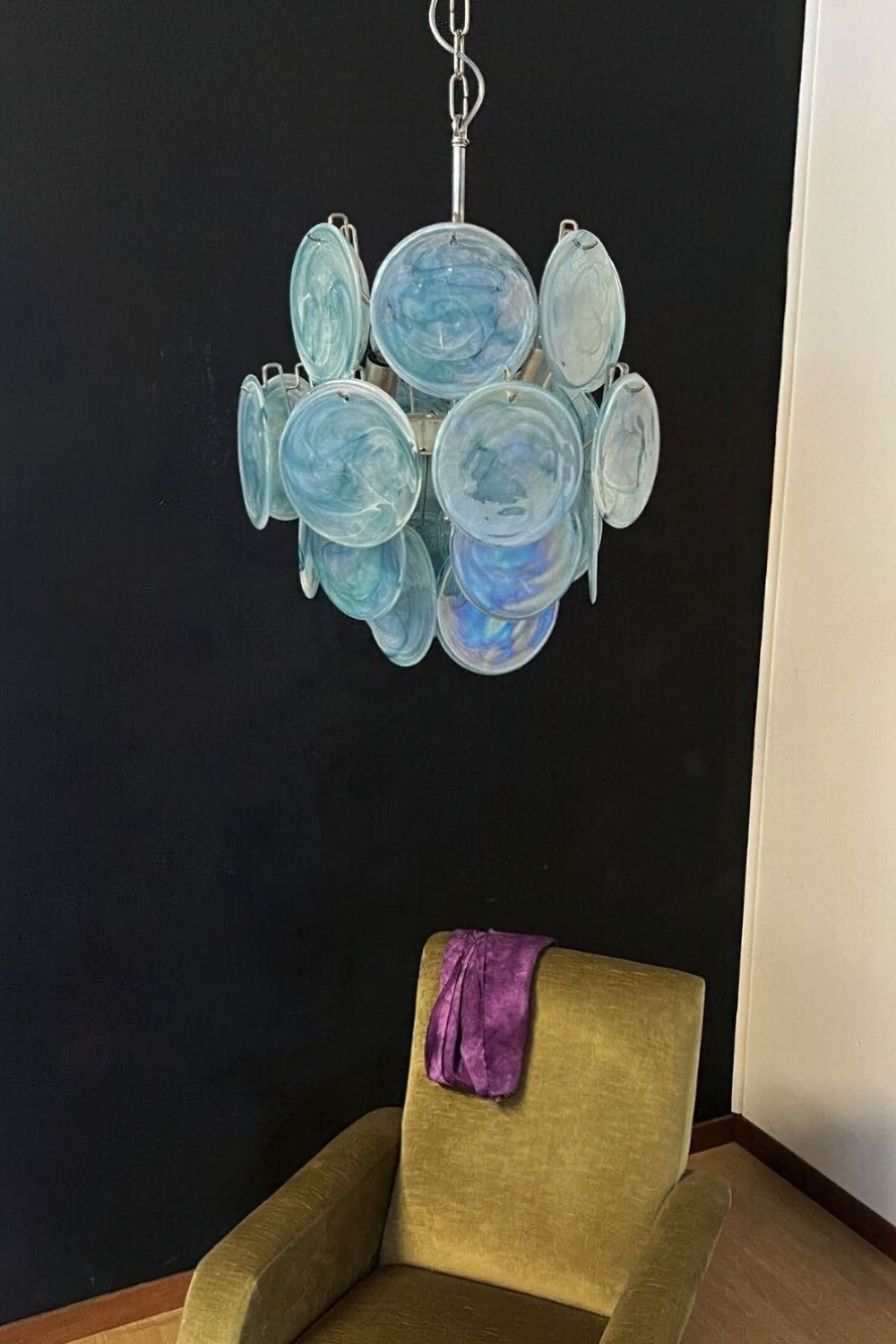 Vintage Murano Blue Discs Chandelier