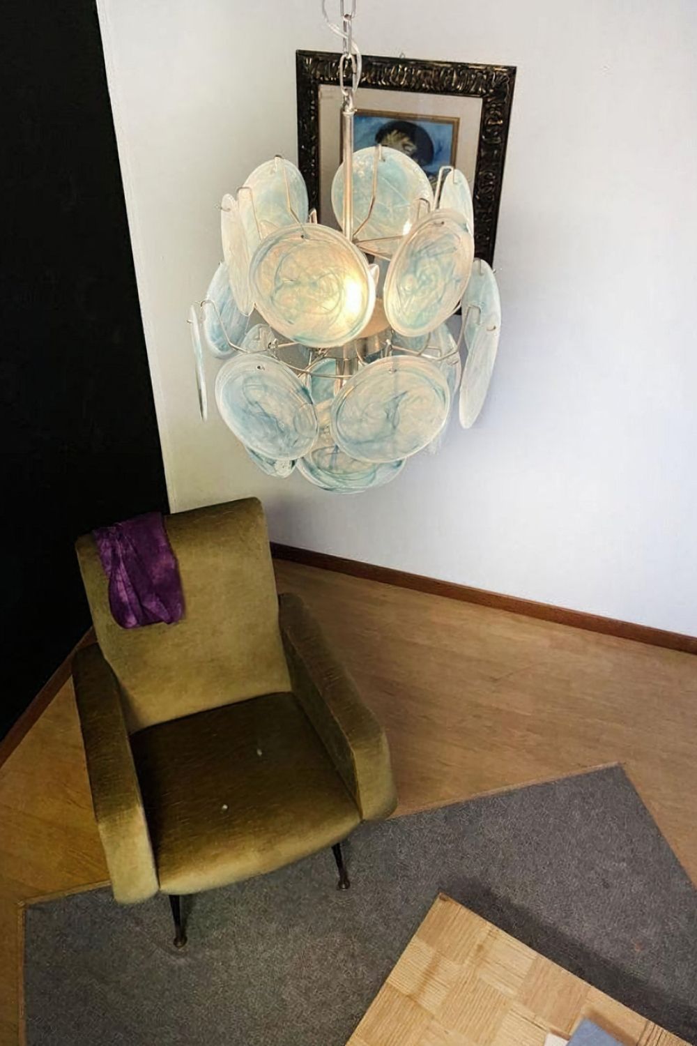 Vintage Murano Blue Discs Chandelier