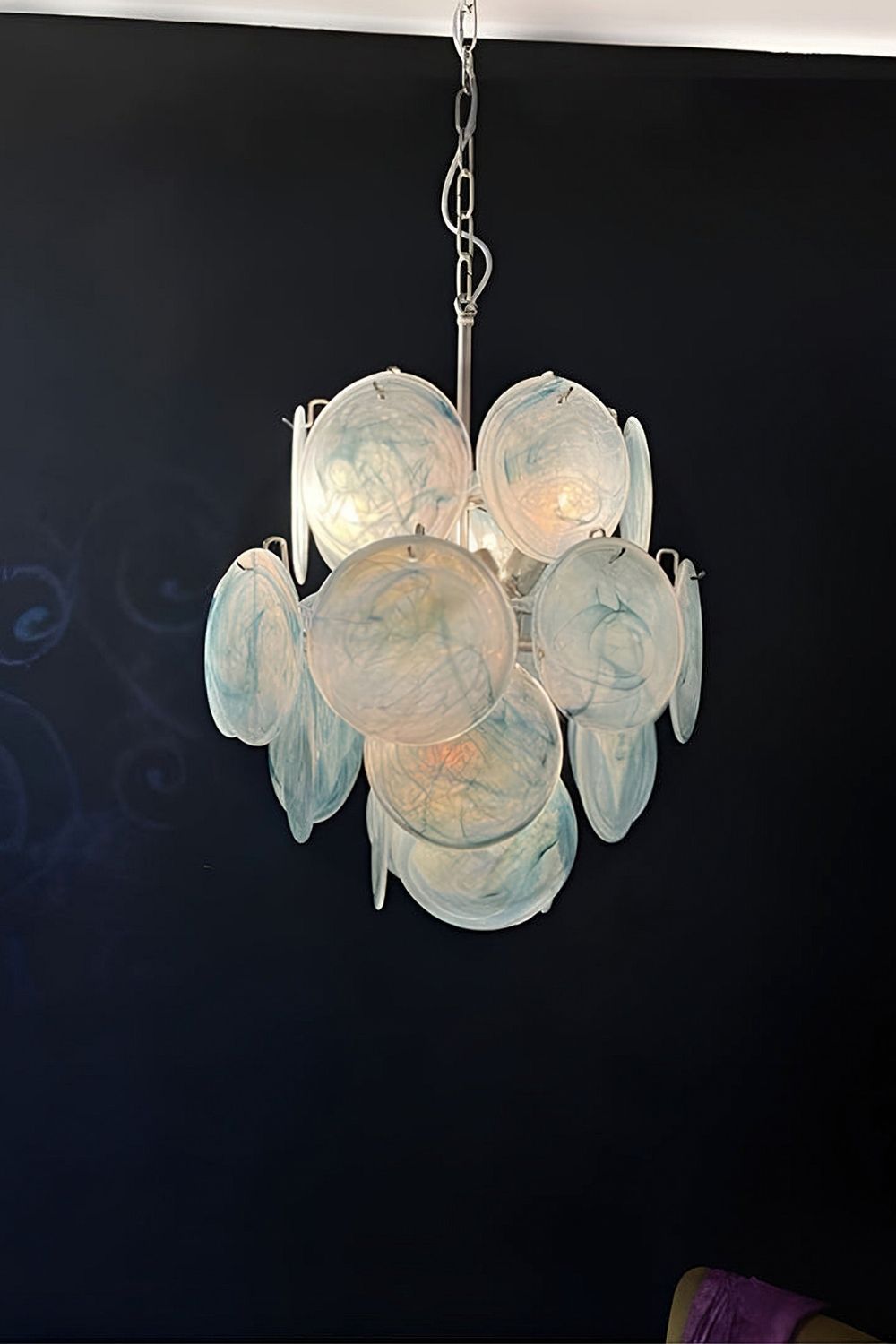 Vintage Murano Blue Discs Chandelier