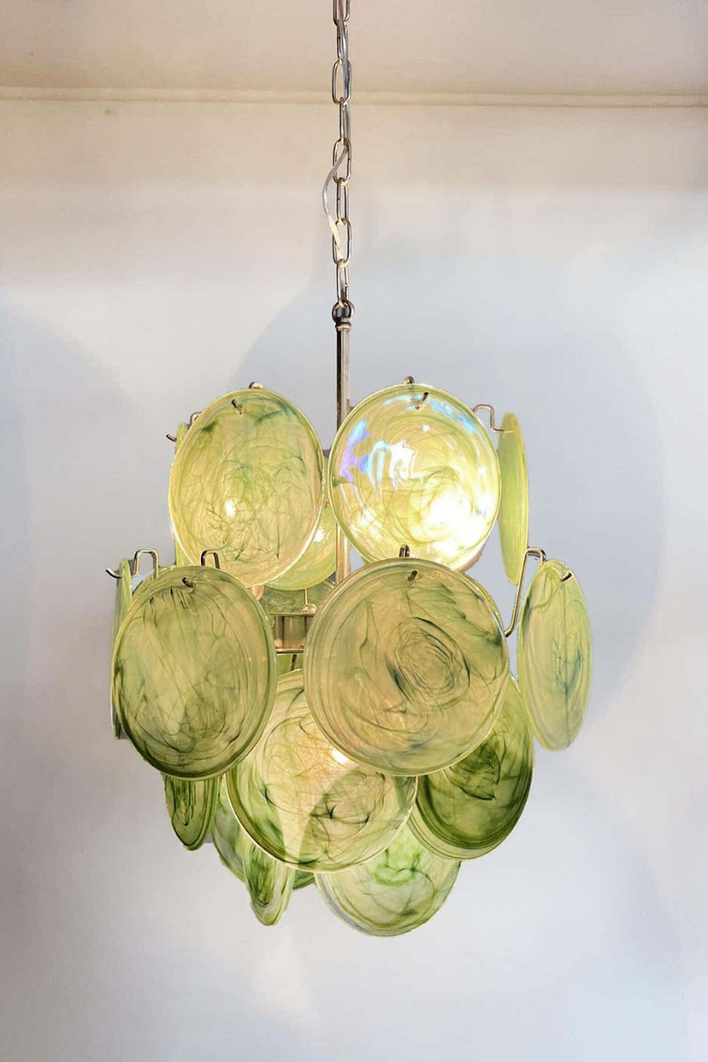 Vintage Murano Green Discs Chandelier