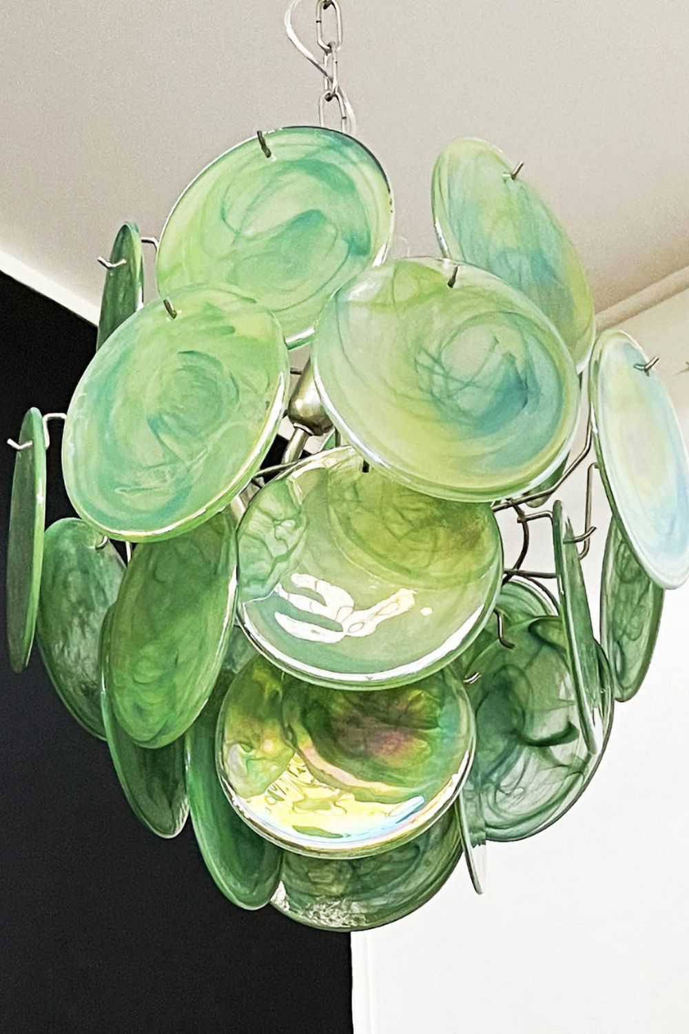 Vintage Murano Green Discs Chandelier