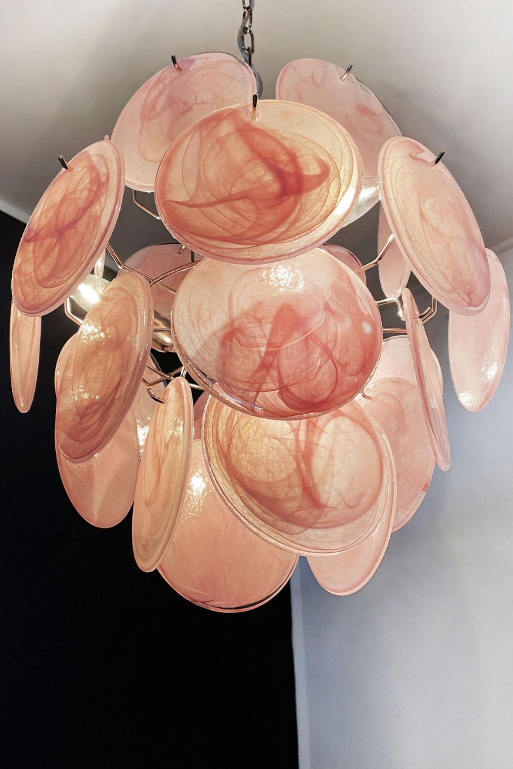 Vintage Murano Pink Discs Chandelier