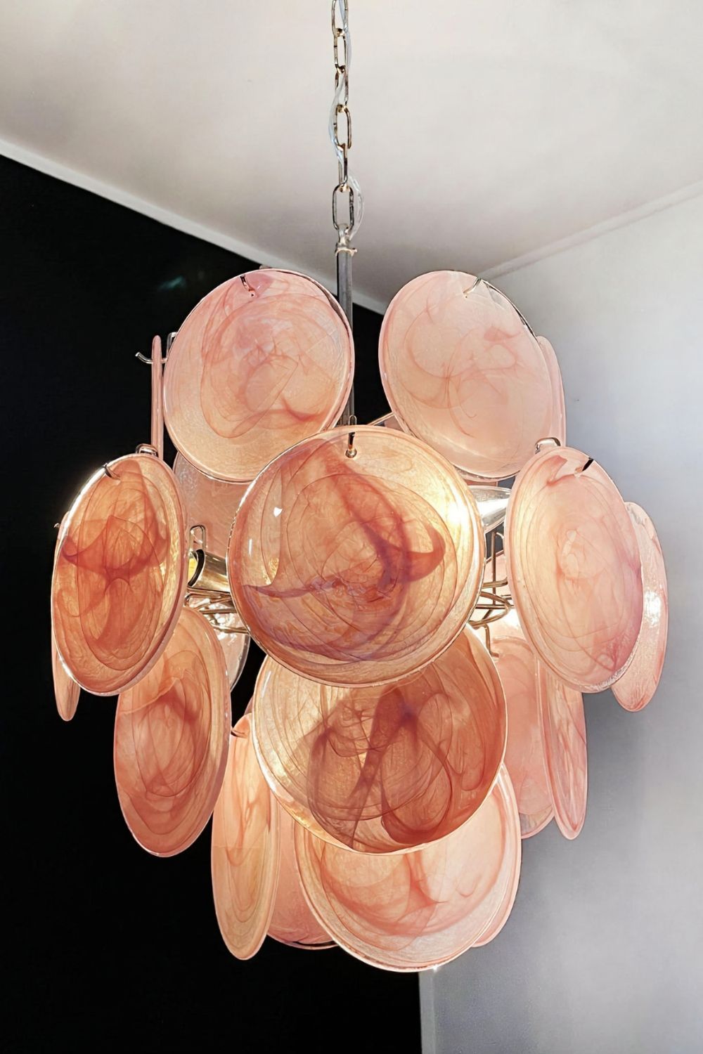 Vintage Murano Pink Discs Chandelier