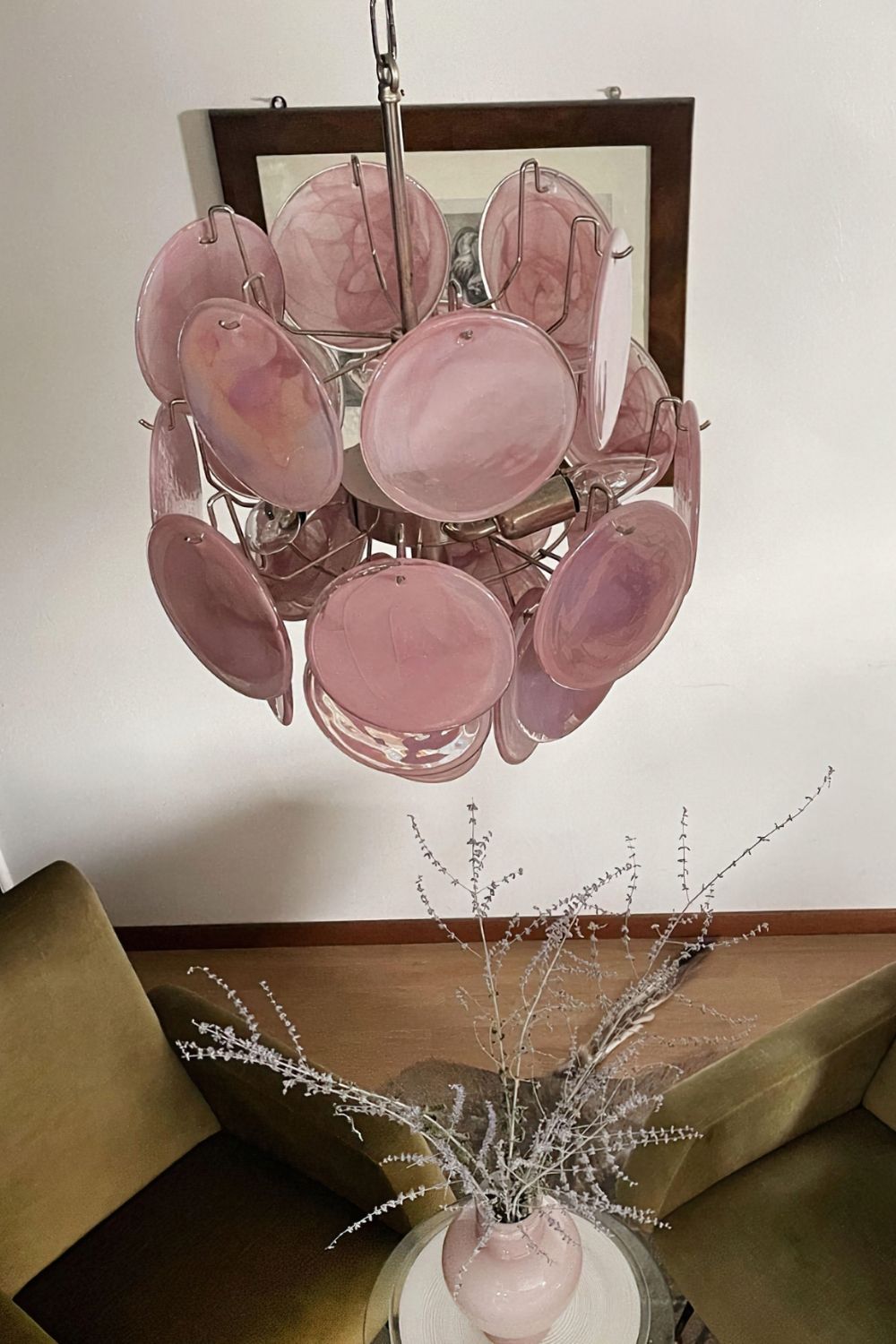 Vintage Murano Pink Discs Chandelier