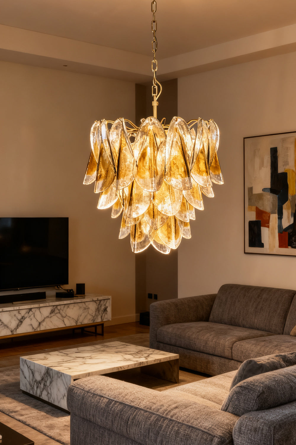 Murano Amber  Glass Swallows  Chandelier