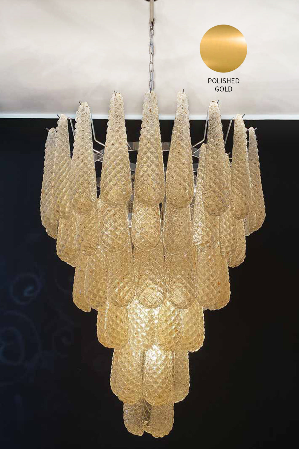 Murano Amber Teardrop Shaped Glass Chandelier