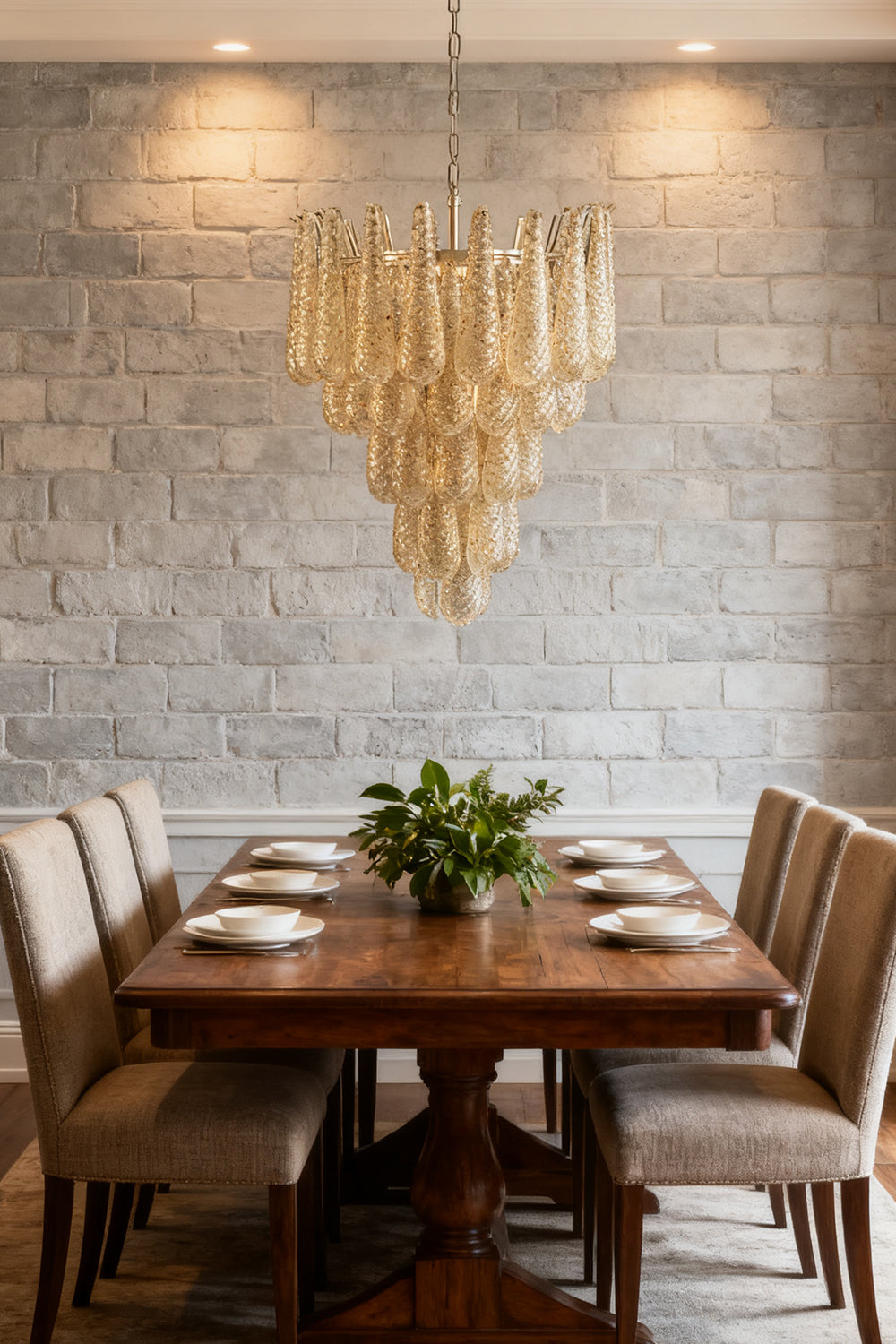 Murano Amber Teardrop Shaped Glass Chandelier