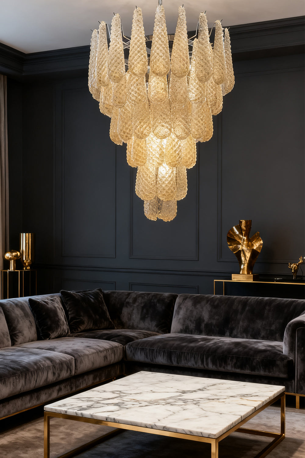 Murano Amber Teardrop Shaped Glass Chandelier