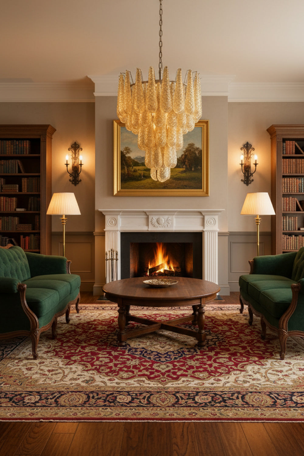 Murano Amber Teardrop Shaped Glass Chandelier