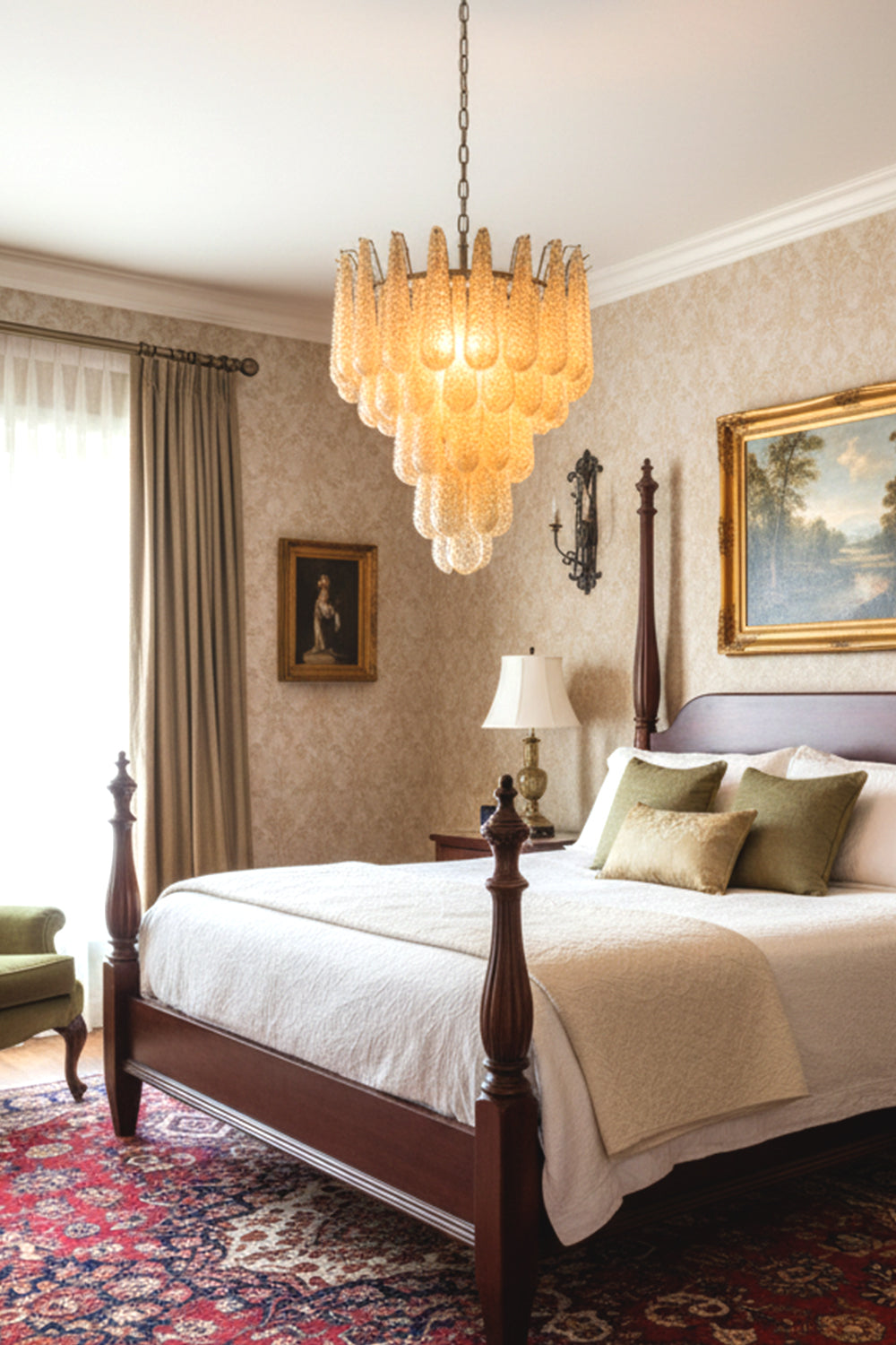 Murano Amber Teardrop Shaped Glass Chandelier