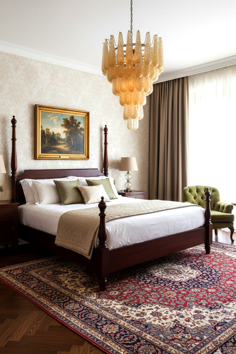 Murano Amber Teardrop Shaped Glass Chandelier