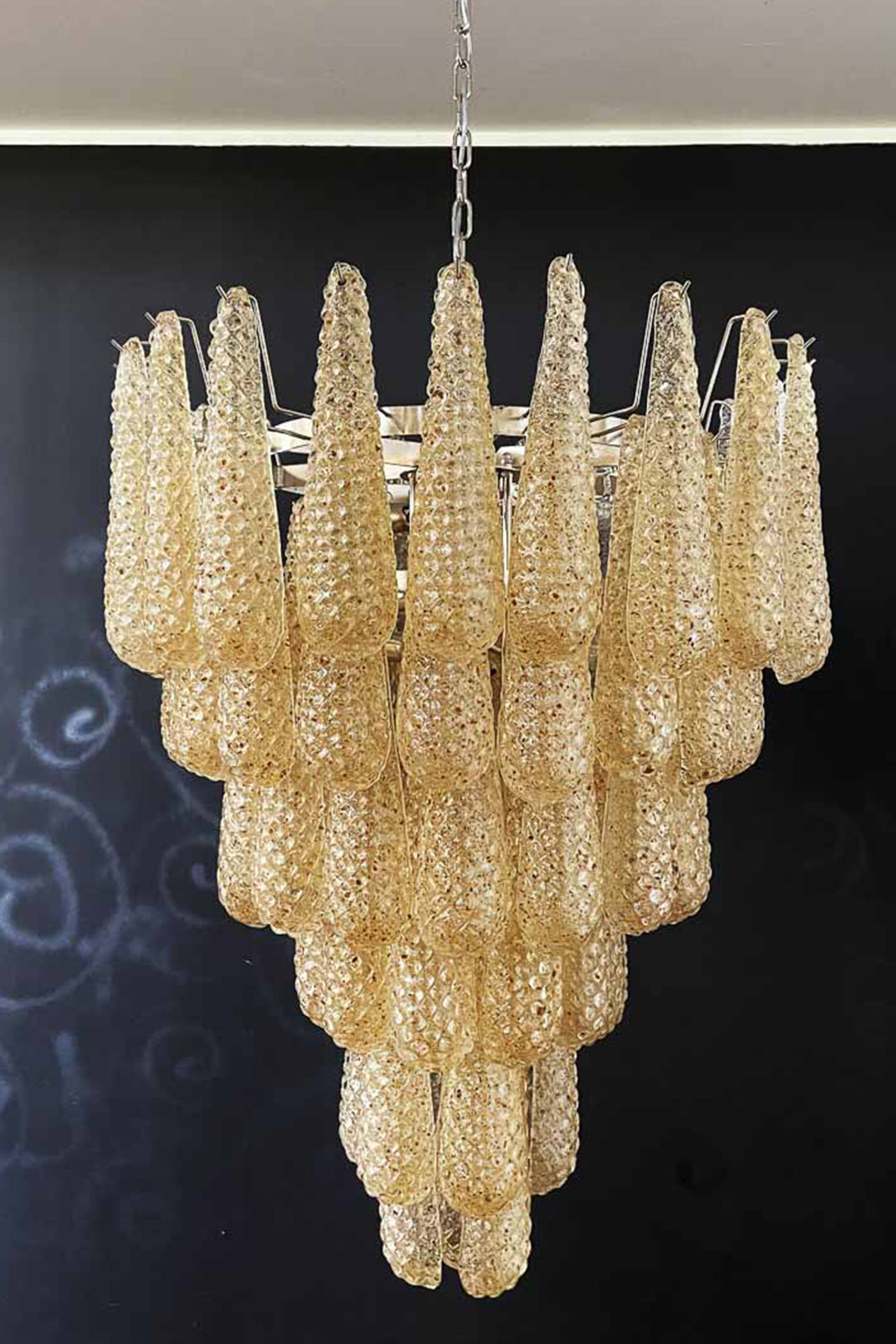 Murano Amber Teardrop Shaped Glass Chandelier