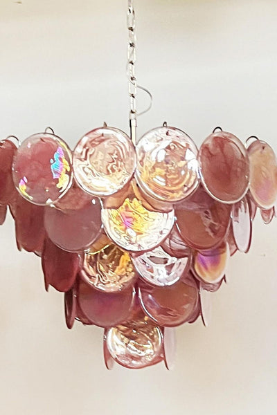 Pink Glass High Quality Murano Iridescent Chandelier