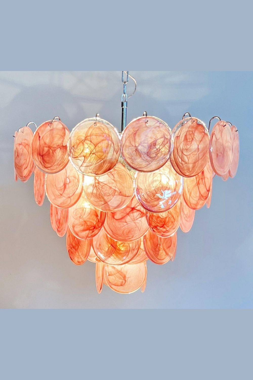 Pink Glass High Quality Murano Iridescent Chandelier