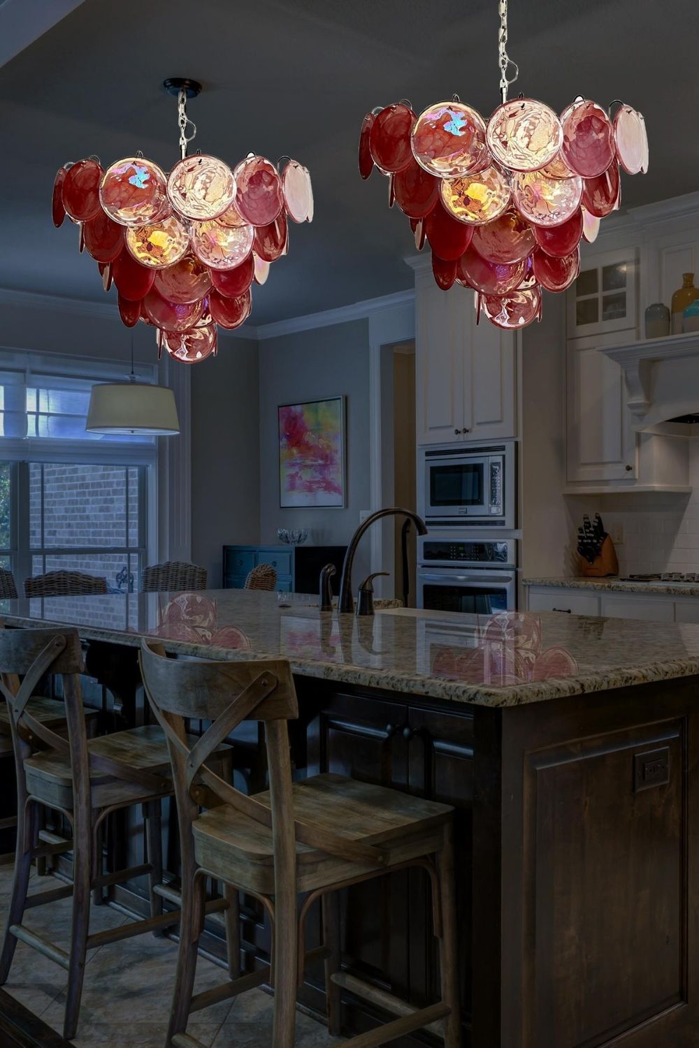 Pink Glass High Quality Murano Iridescent Chandelier