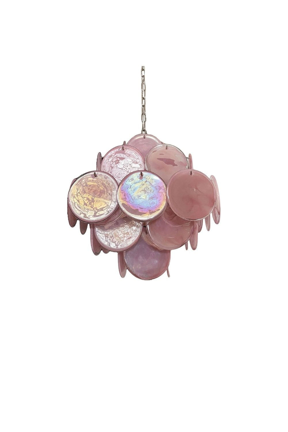 Vintage Murano Pink Glass Disks Chandelier