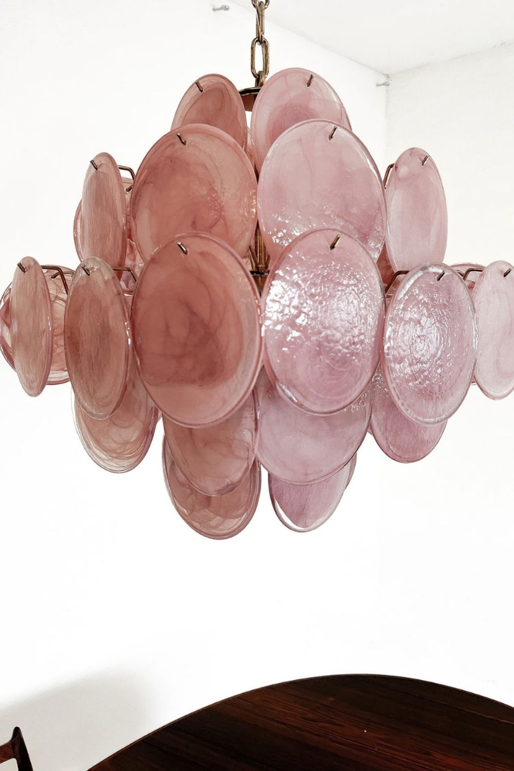 Vintage Murano Pink Glass Disks Chandelier