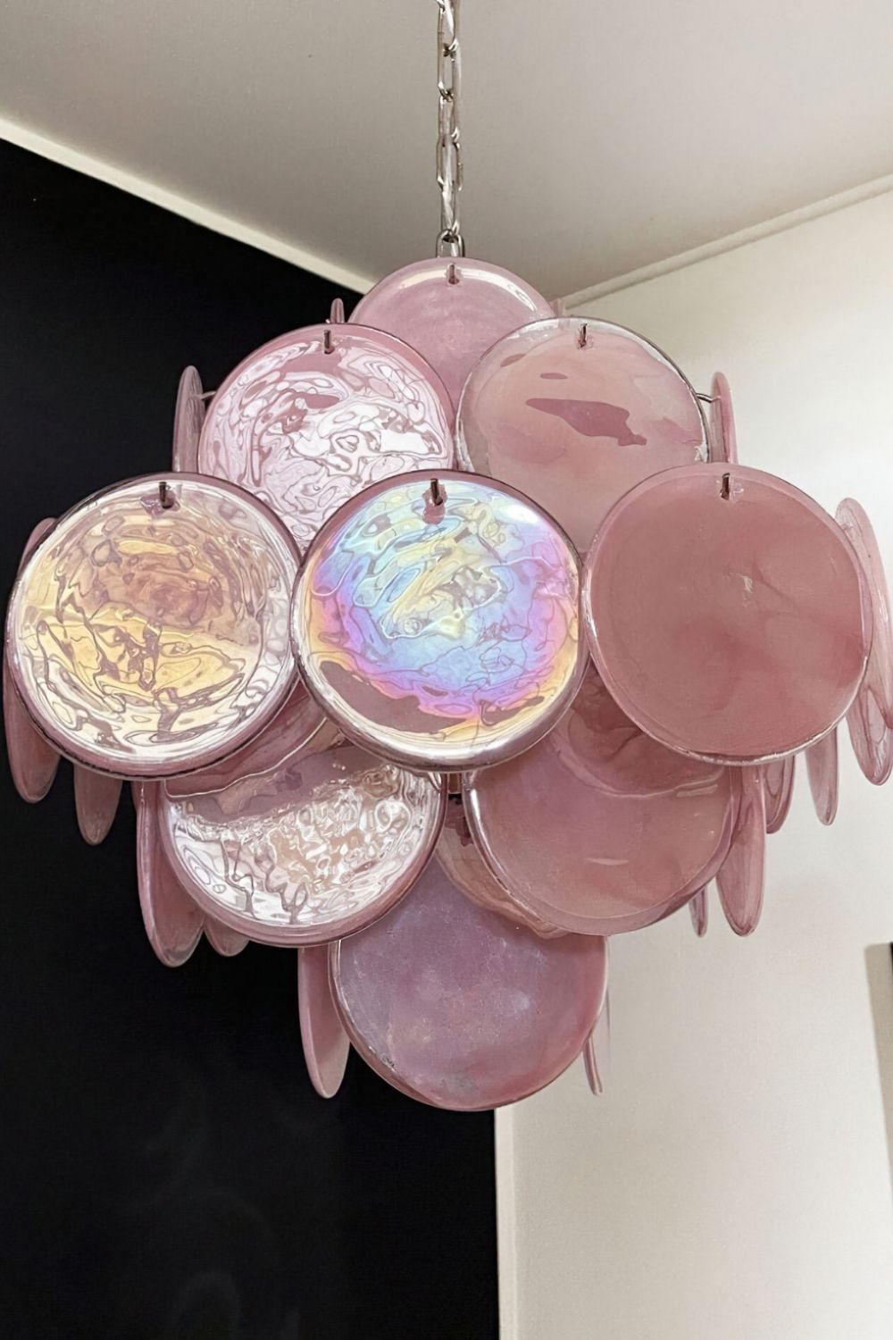 Vintage Murano Pink Glass Disks Chandelier