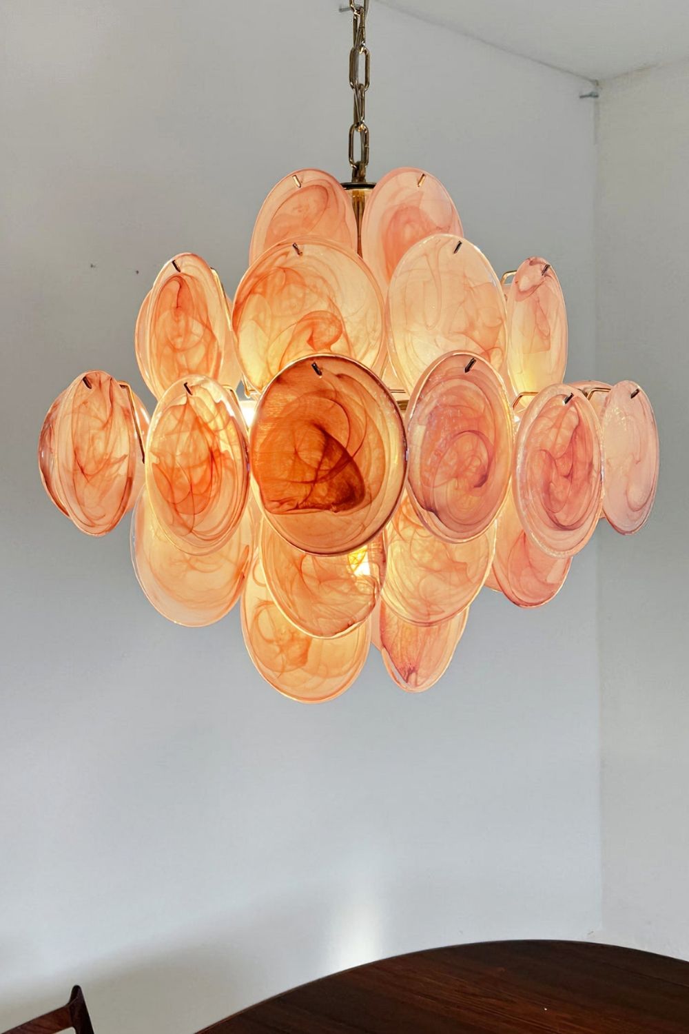 Vintage Murano Pink Glass Disks Chandelier