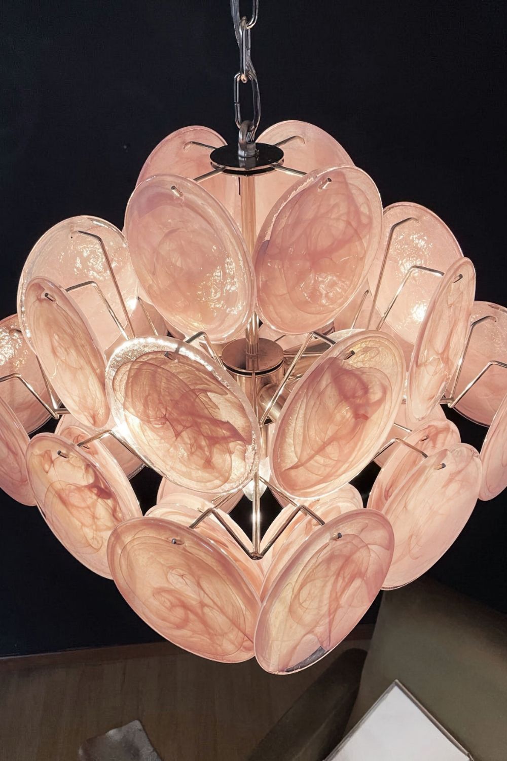 Vintage Murano Pink Glass Disks Chandelier