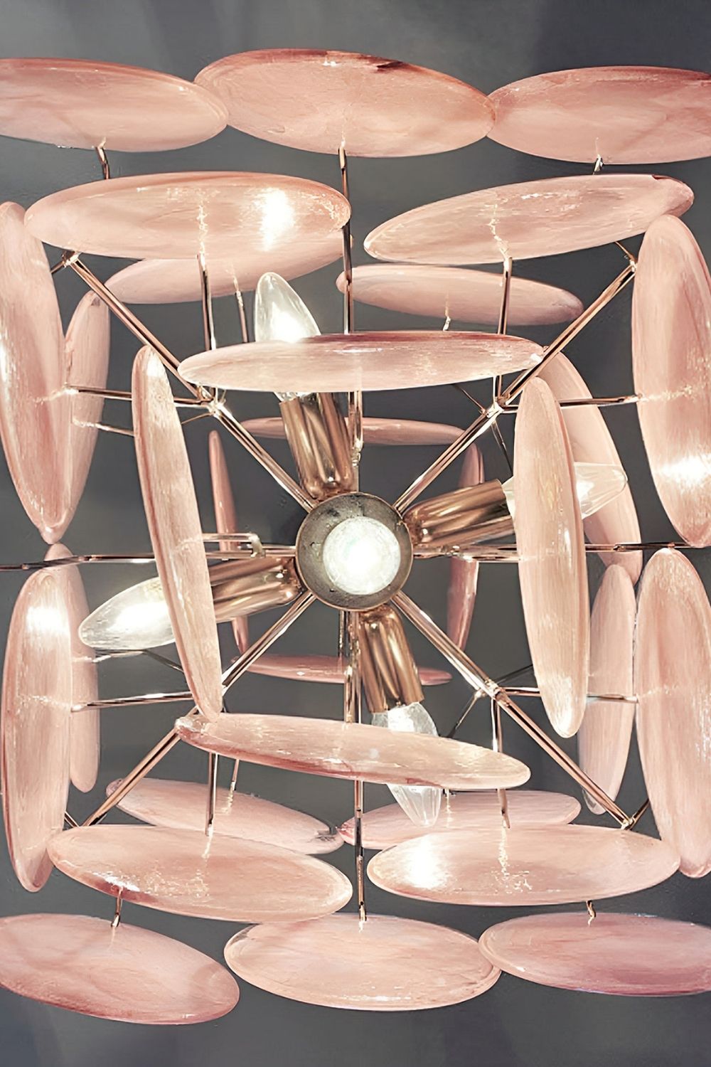 Vintage Murano Pink Glass Disks Chandelier