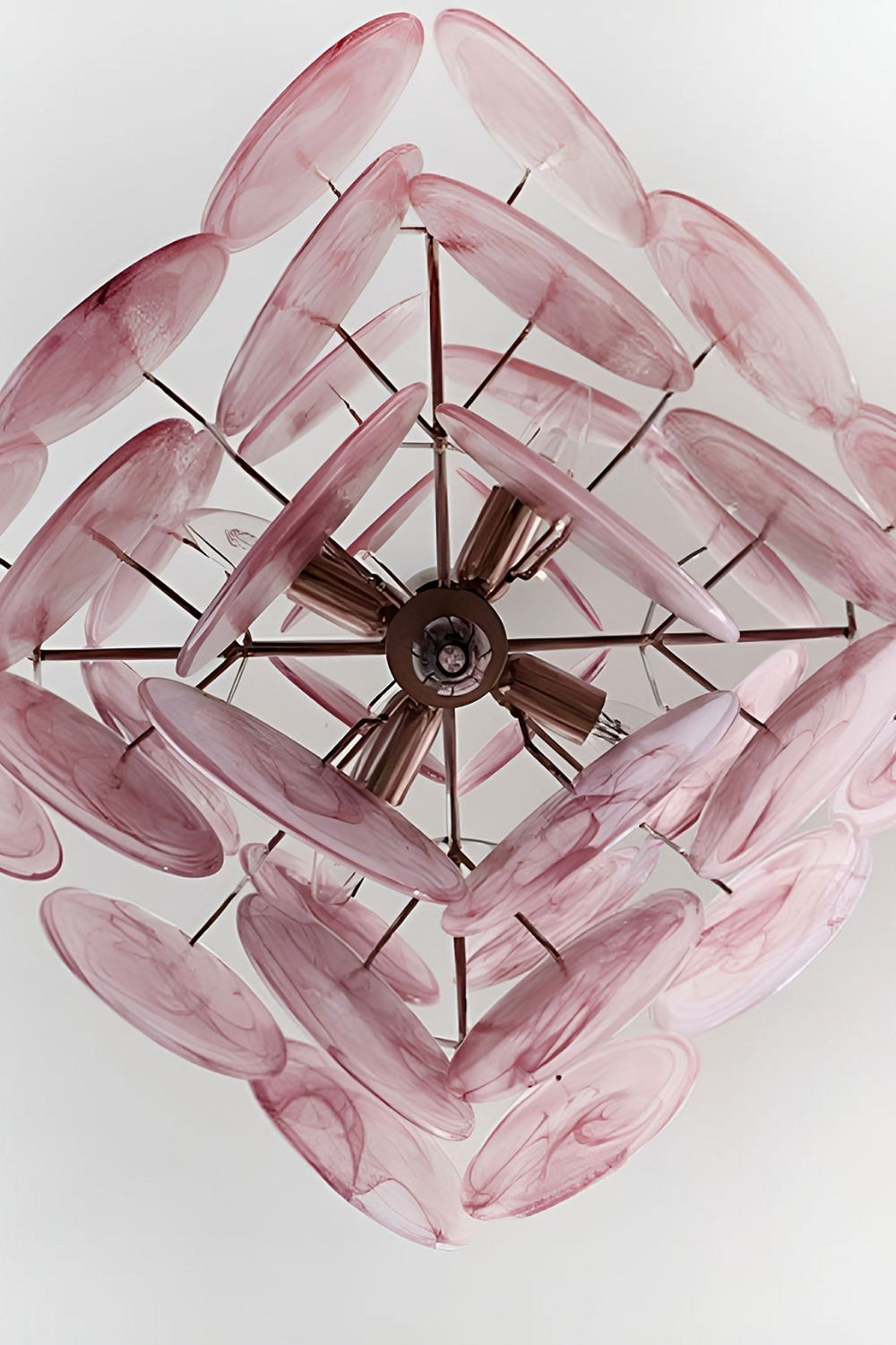 Vintage Murano Pink Glass Disks Chandelier