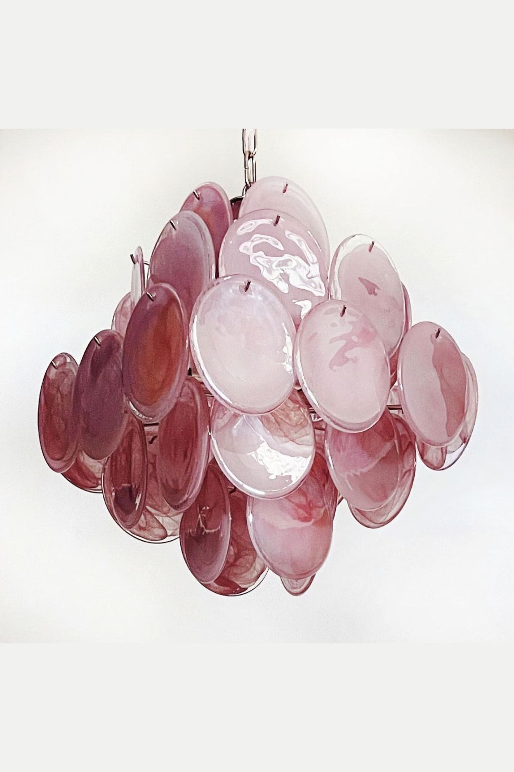 Vintage Murano Pink Glass Disks Chandelier