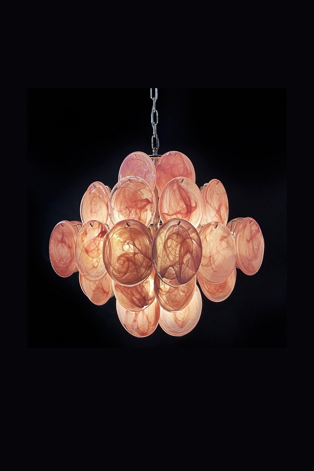 Vintage Murano Pink Glass Disks Chandelier