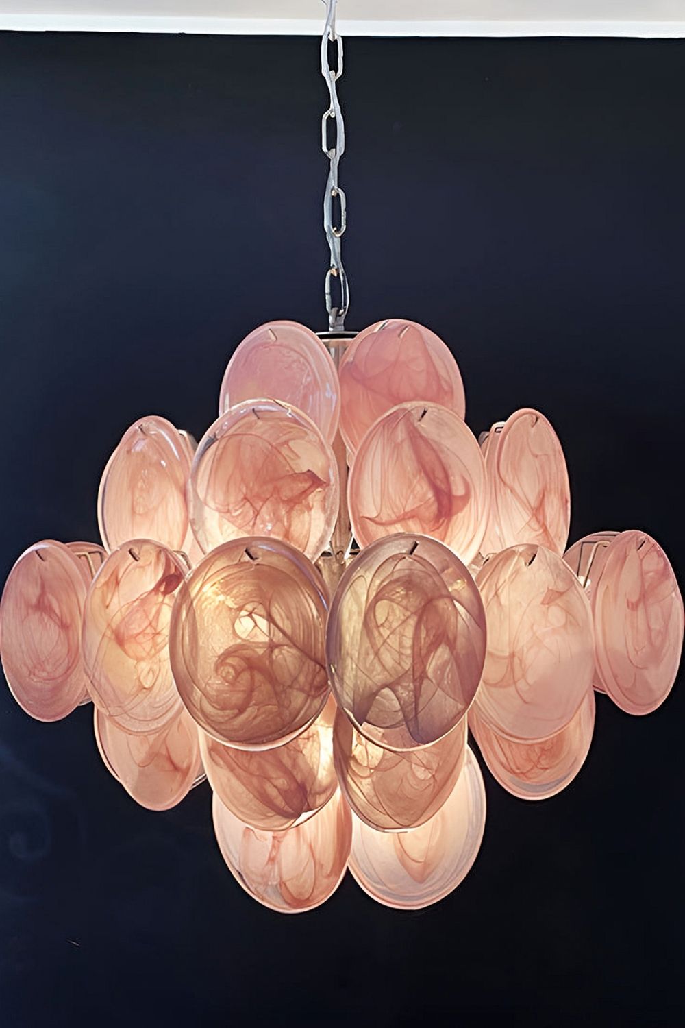 Vintage Murano Pink Glass Disks Chandelier