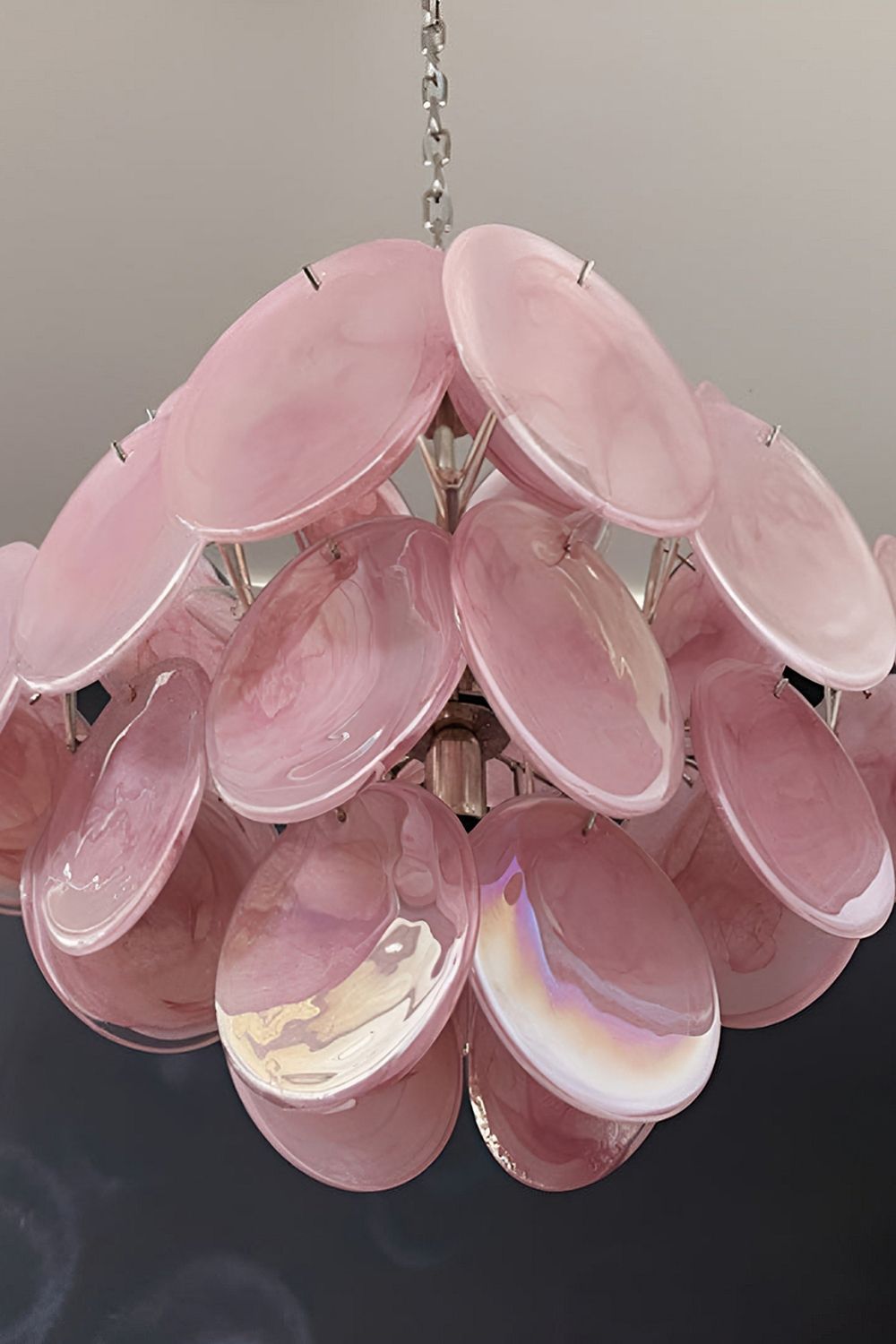 Vintage Murano Pink Glass Disks Chandelier