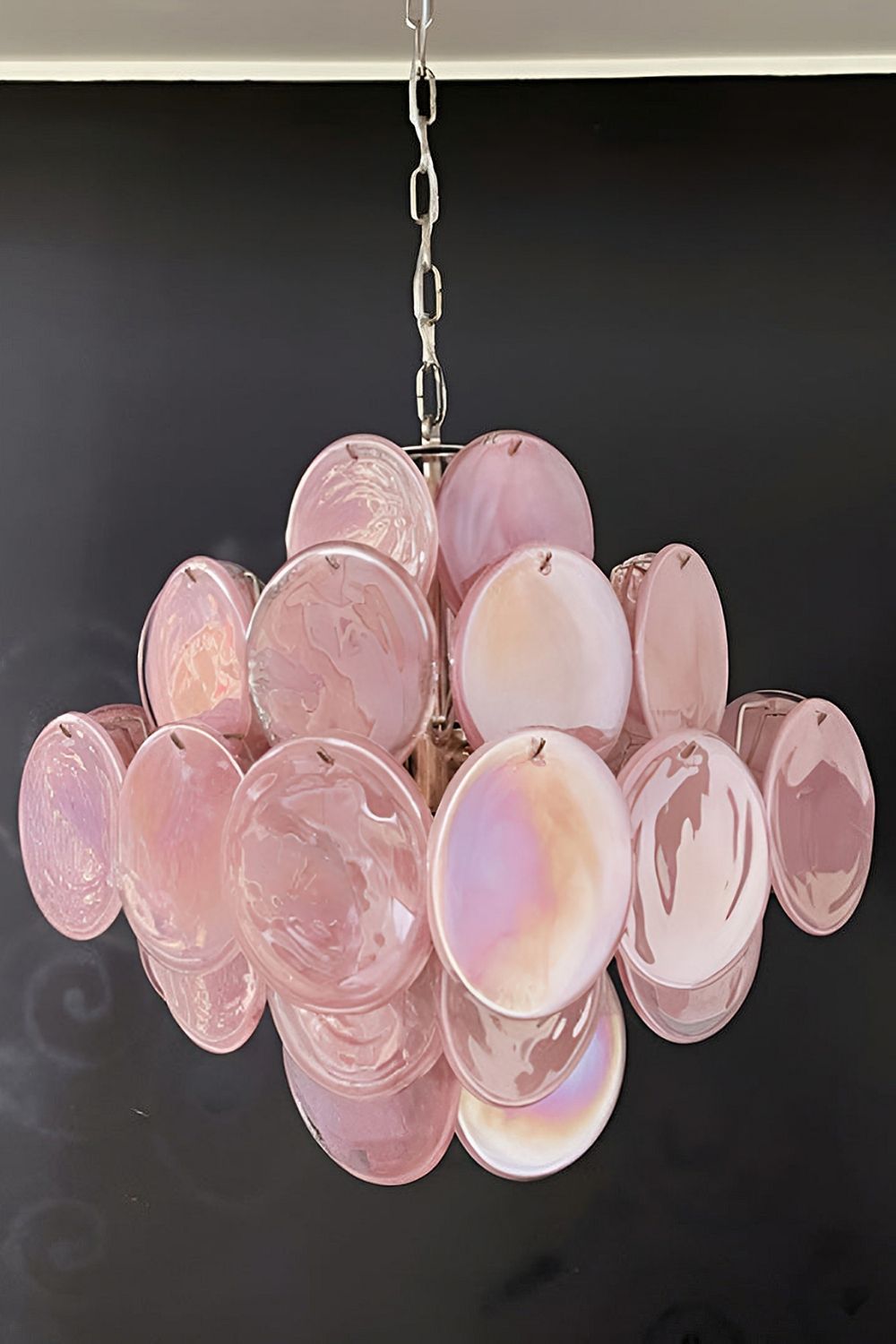 Vintage Murano Pink Glass Disks Chandelier