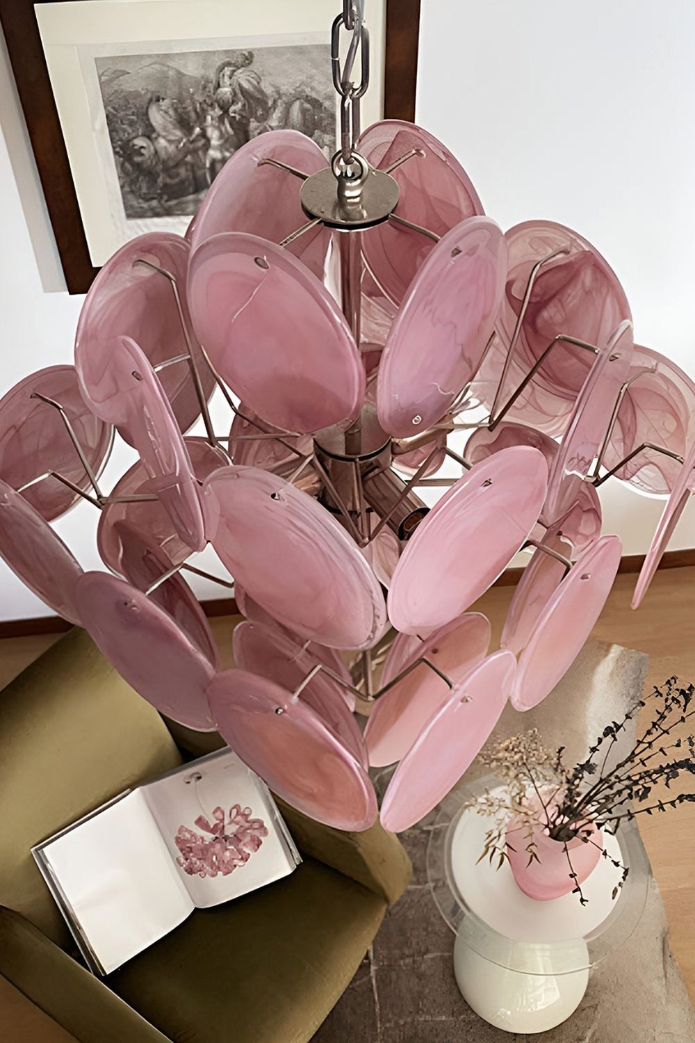 Vintage Murano Pink Glass Disks Chandelier