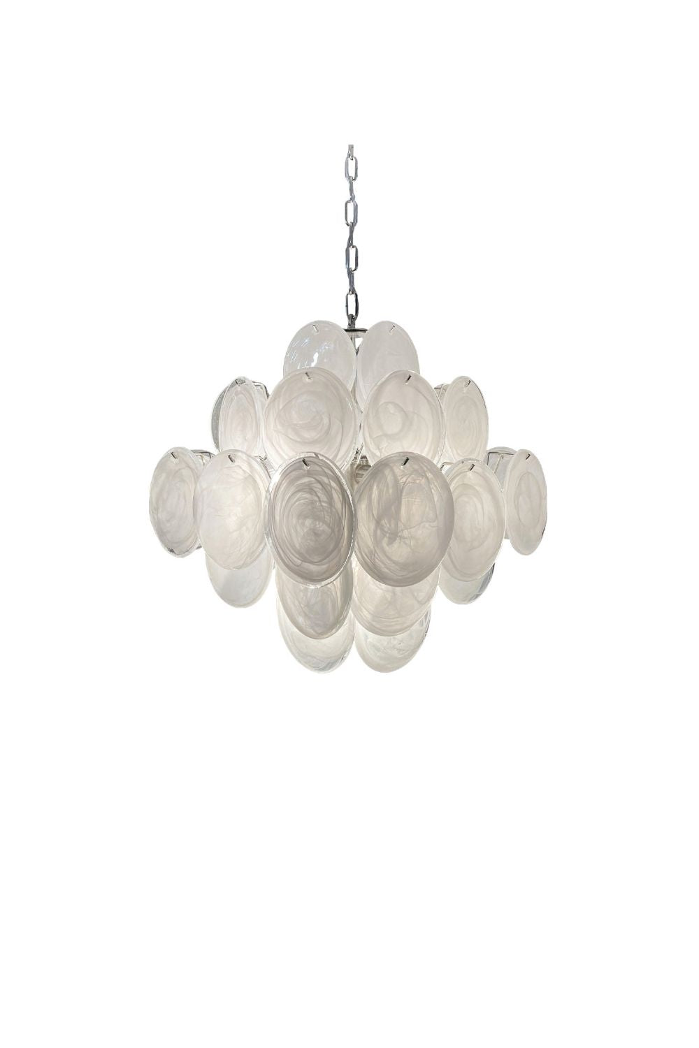 Vintage Murano White Glass Disks Chandelier