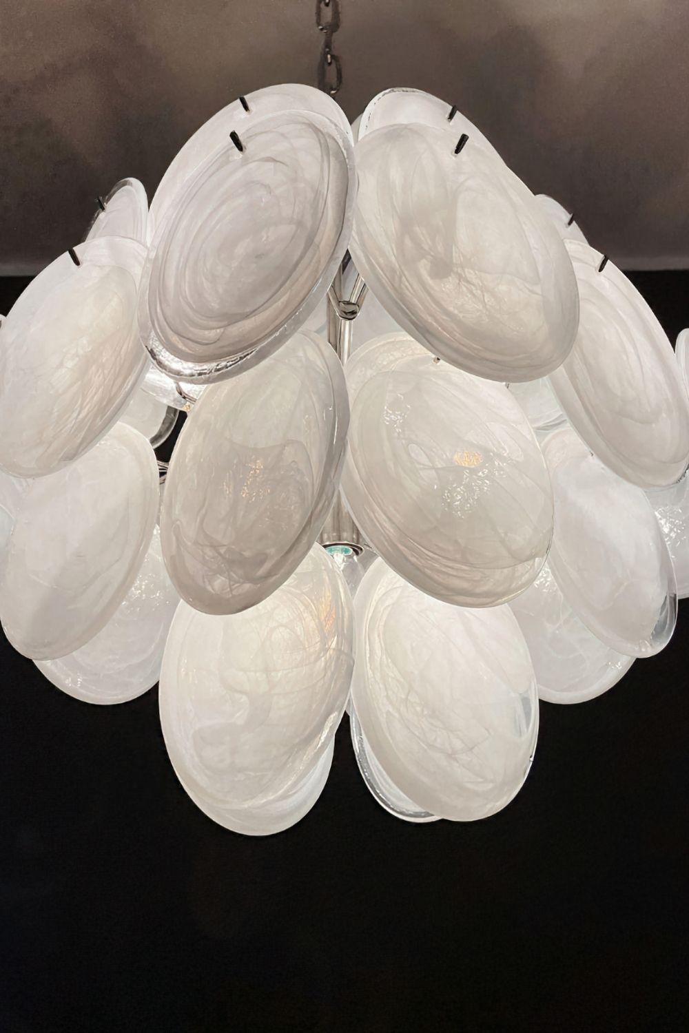 Vintage Murano White Glass Disks Chandelier