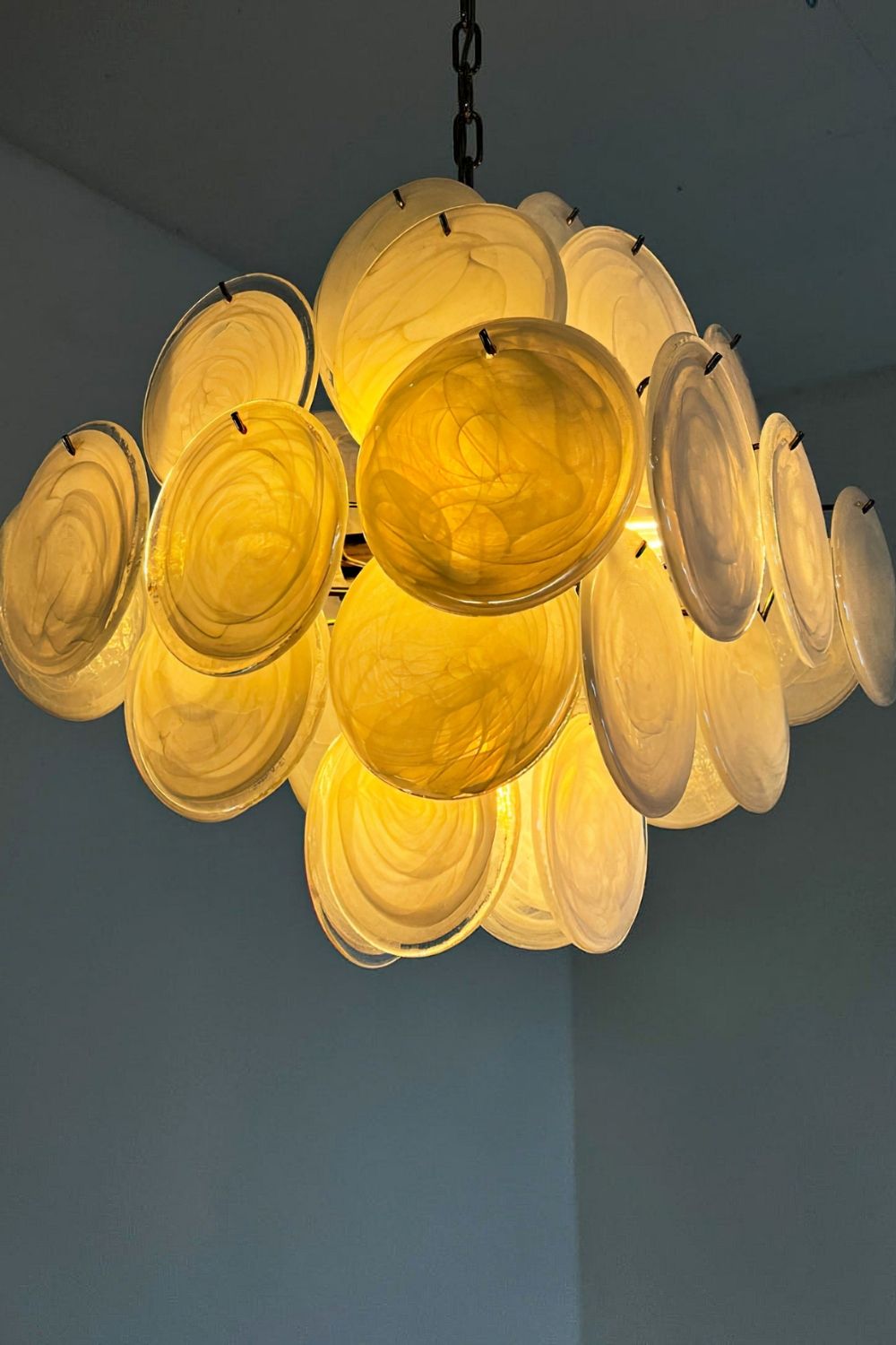 Vintage Murano White Glass Disks Chandelier