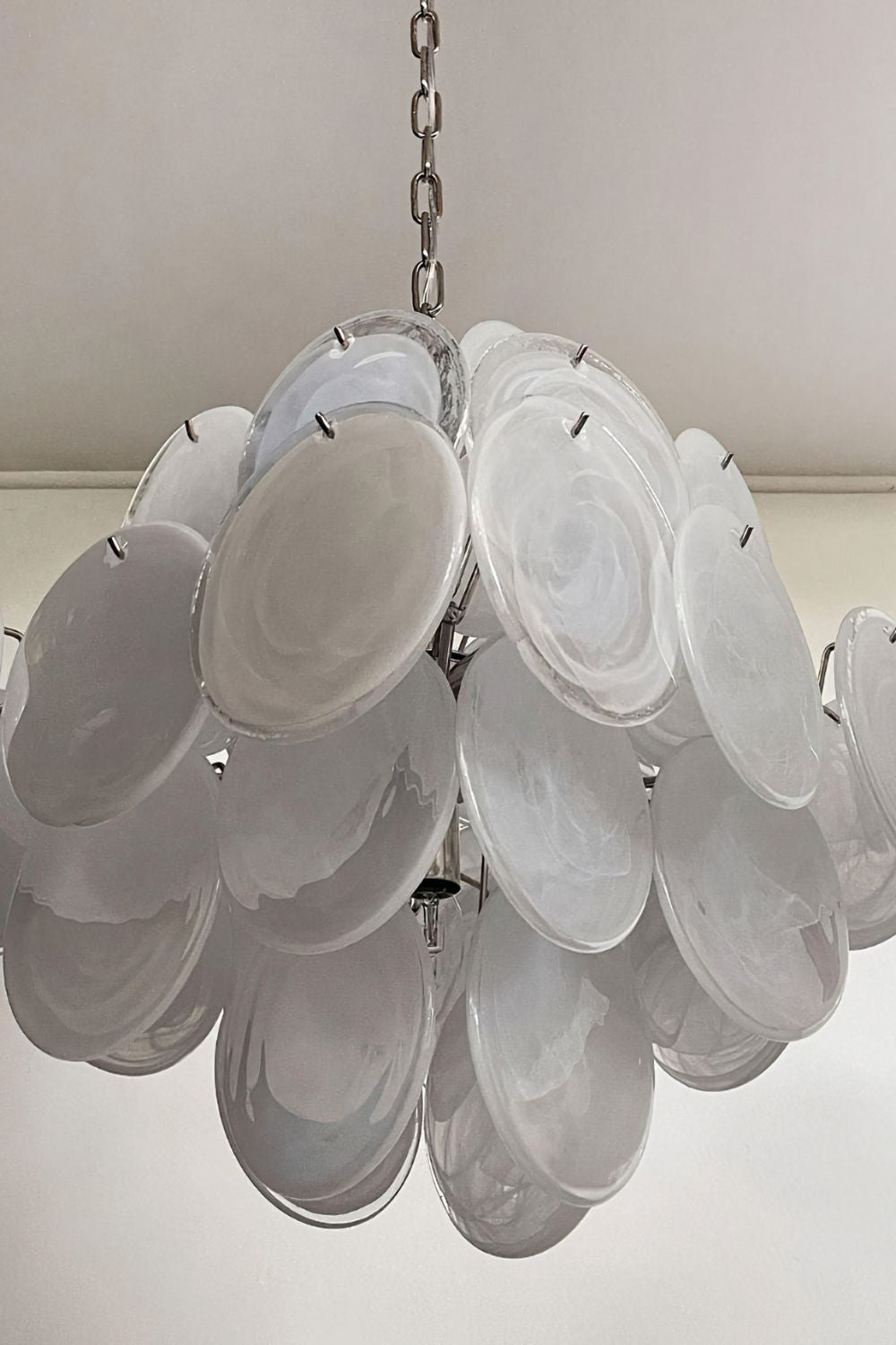 Vintage Murano White Glass Disks Chandelier