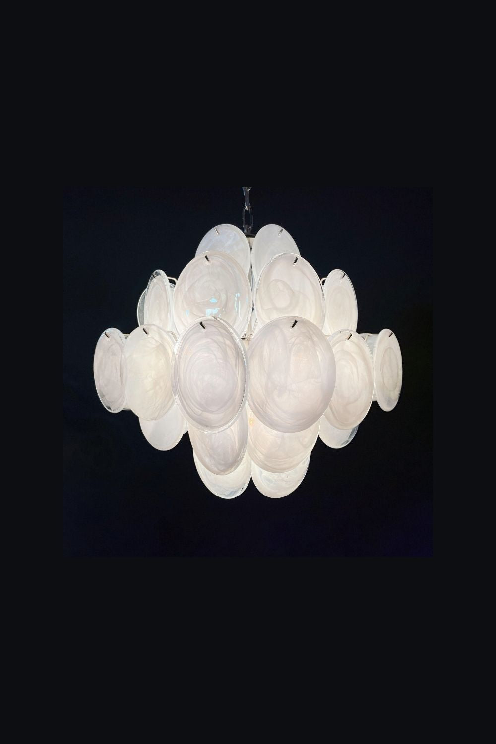 Vintage Murano White Glass Disks Chandelier