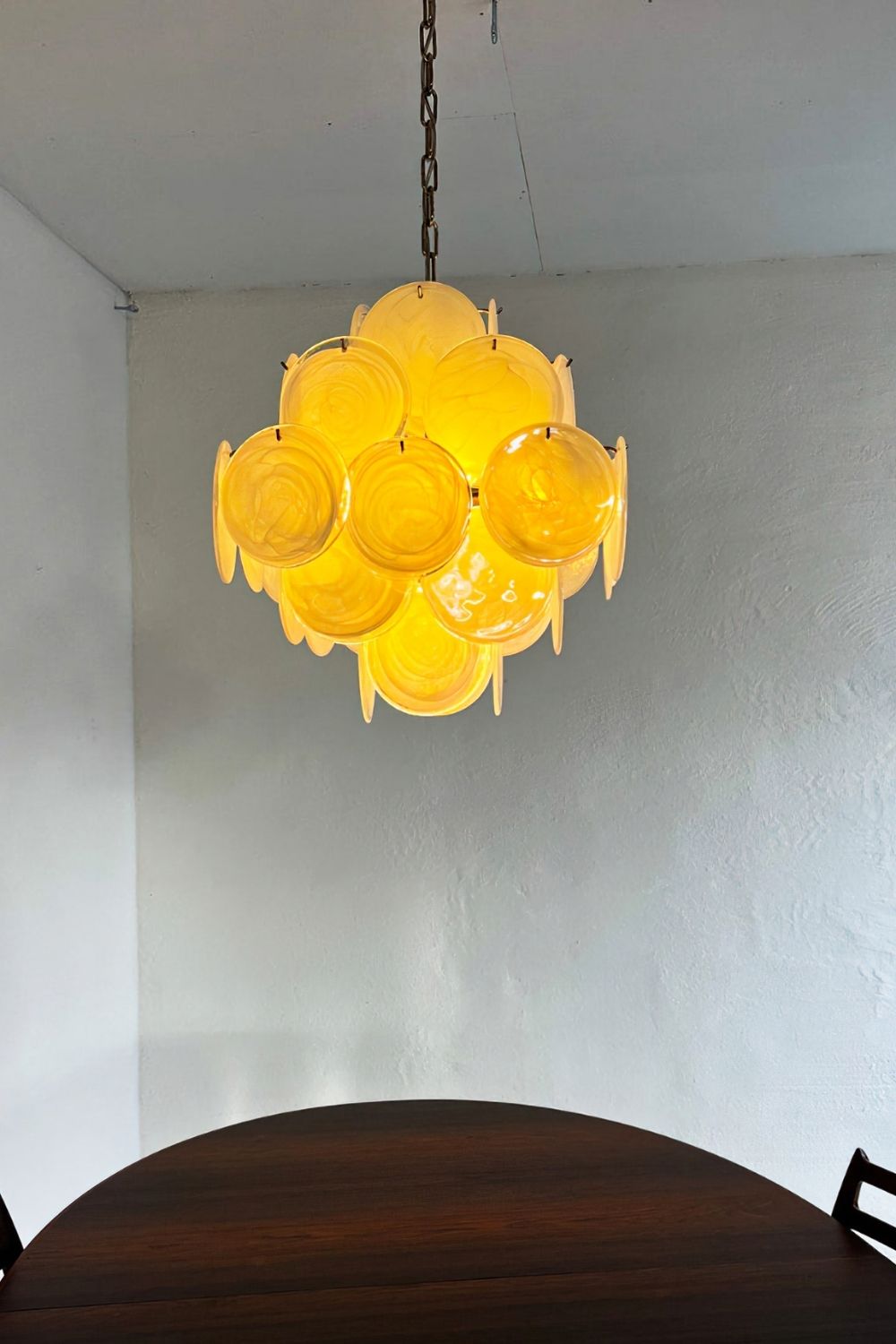 Vintage Murano White Glass Disks Chandelier