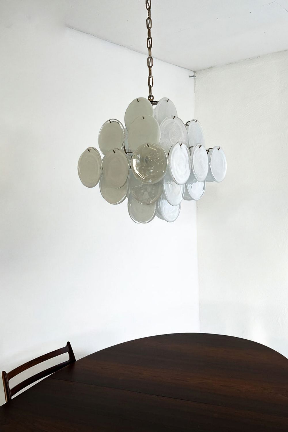 Vintage Murano White Glass Disks Chandelier