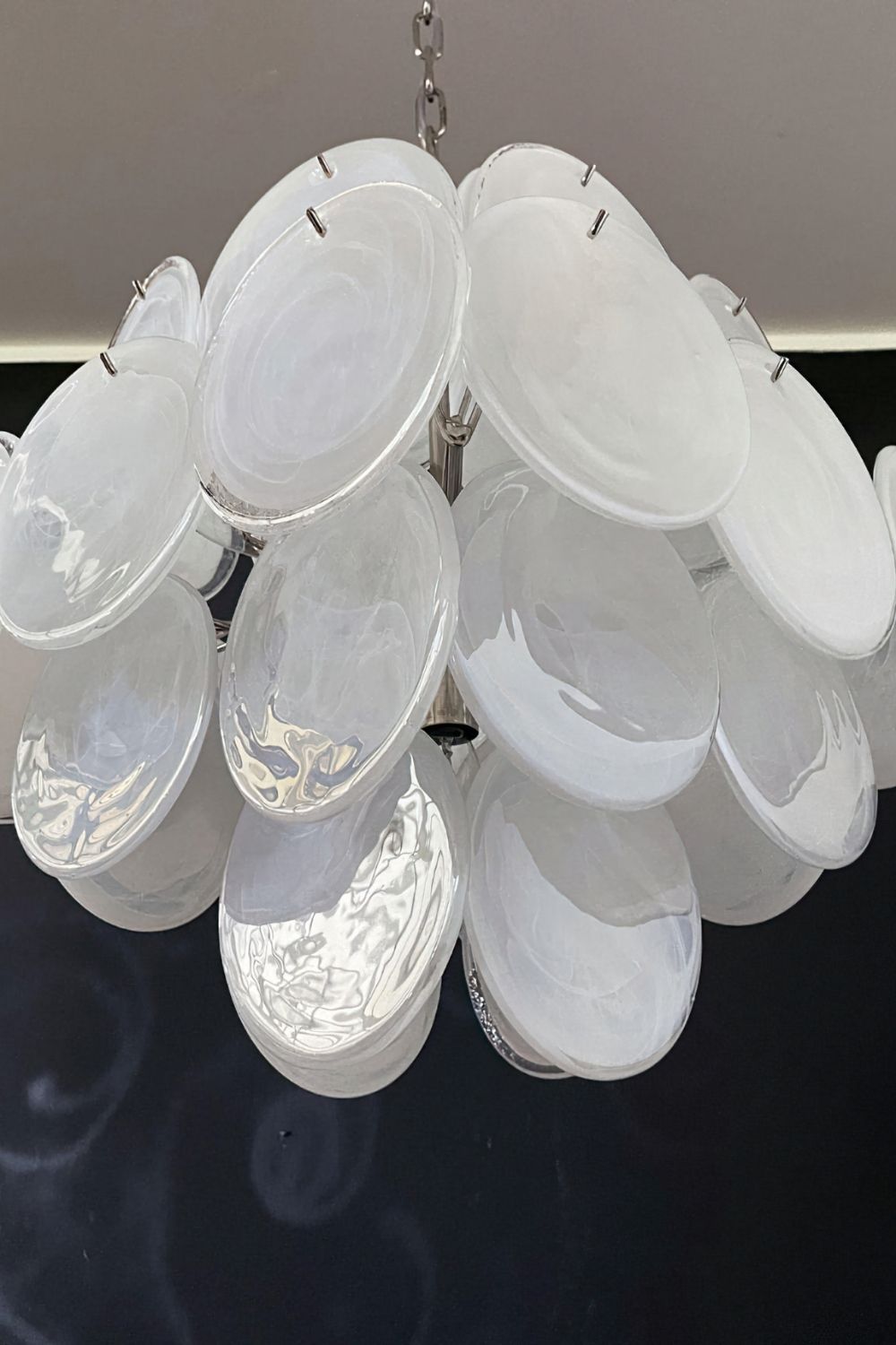 Vintage Murano White Glass Disks Chandelier