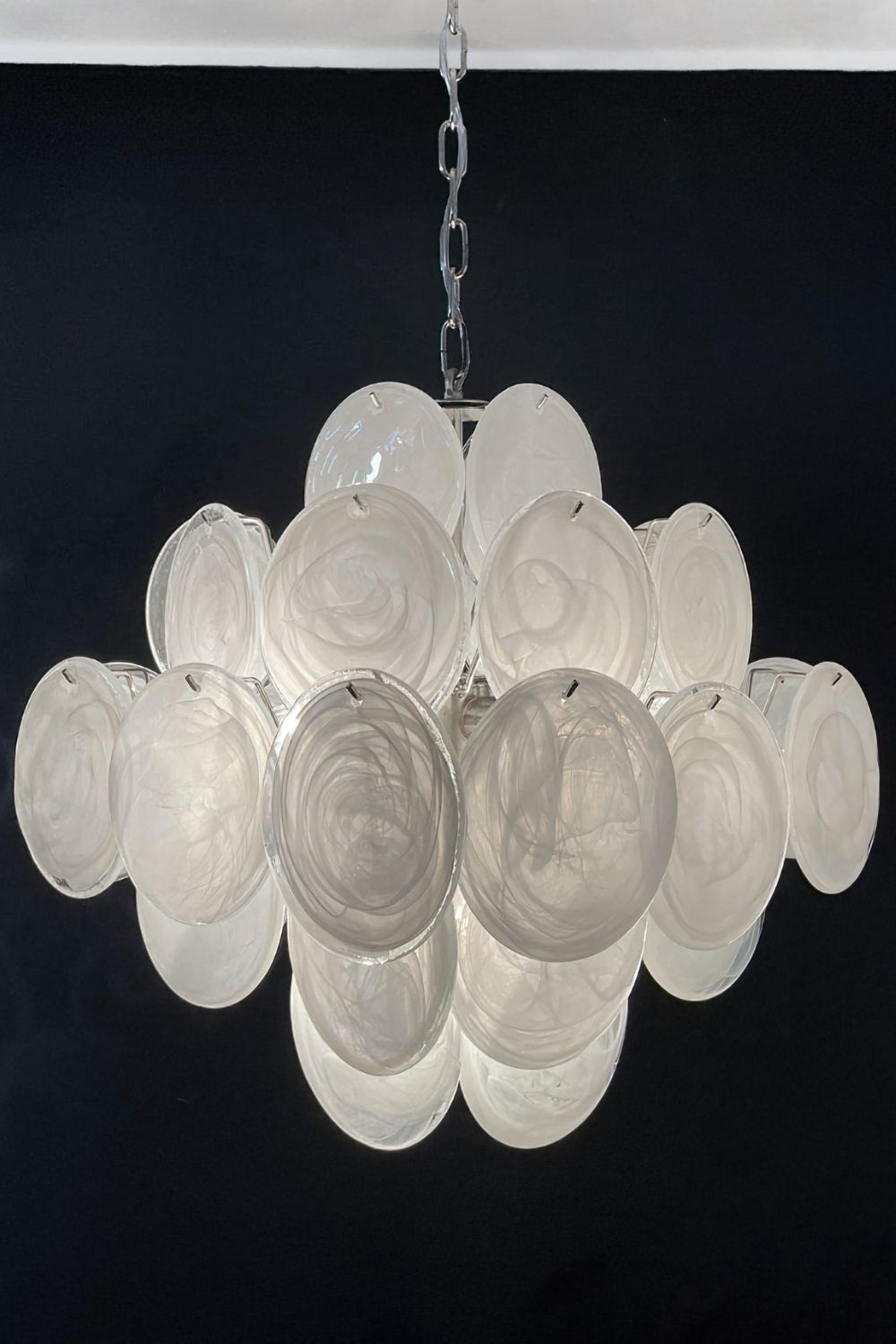 Vintage Murano White Glass Disks Chandelier