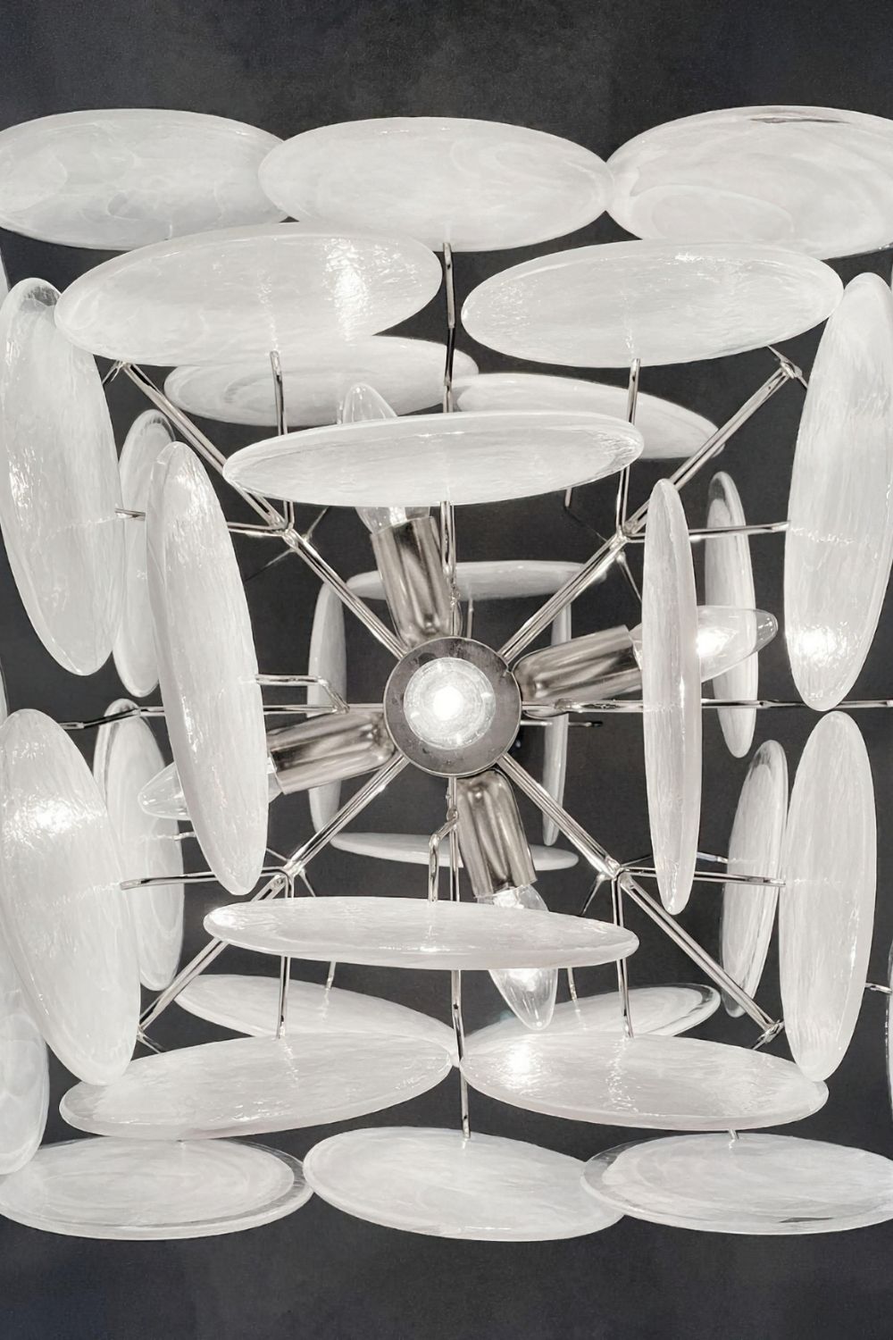 Vintage Murano White Glass Disks Chandelier