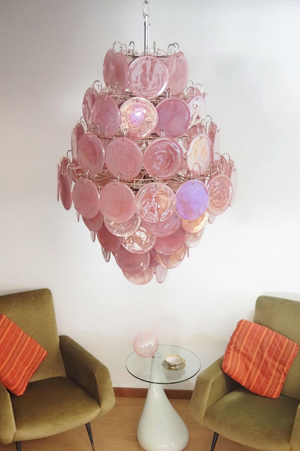 Wonderful Vintage Murano Pink Discs Chandelier