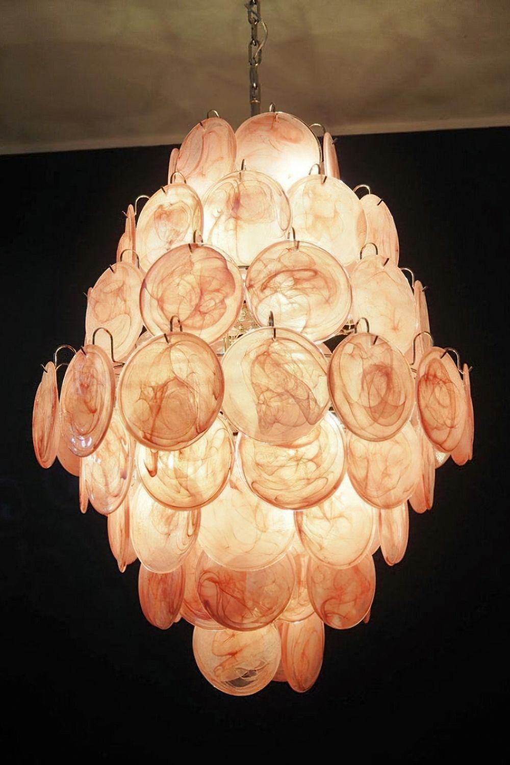 Wonderful Vintage Murano Pink Discs Chandelier