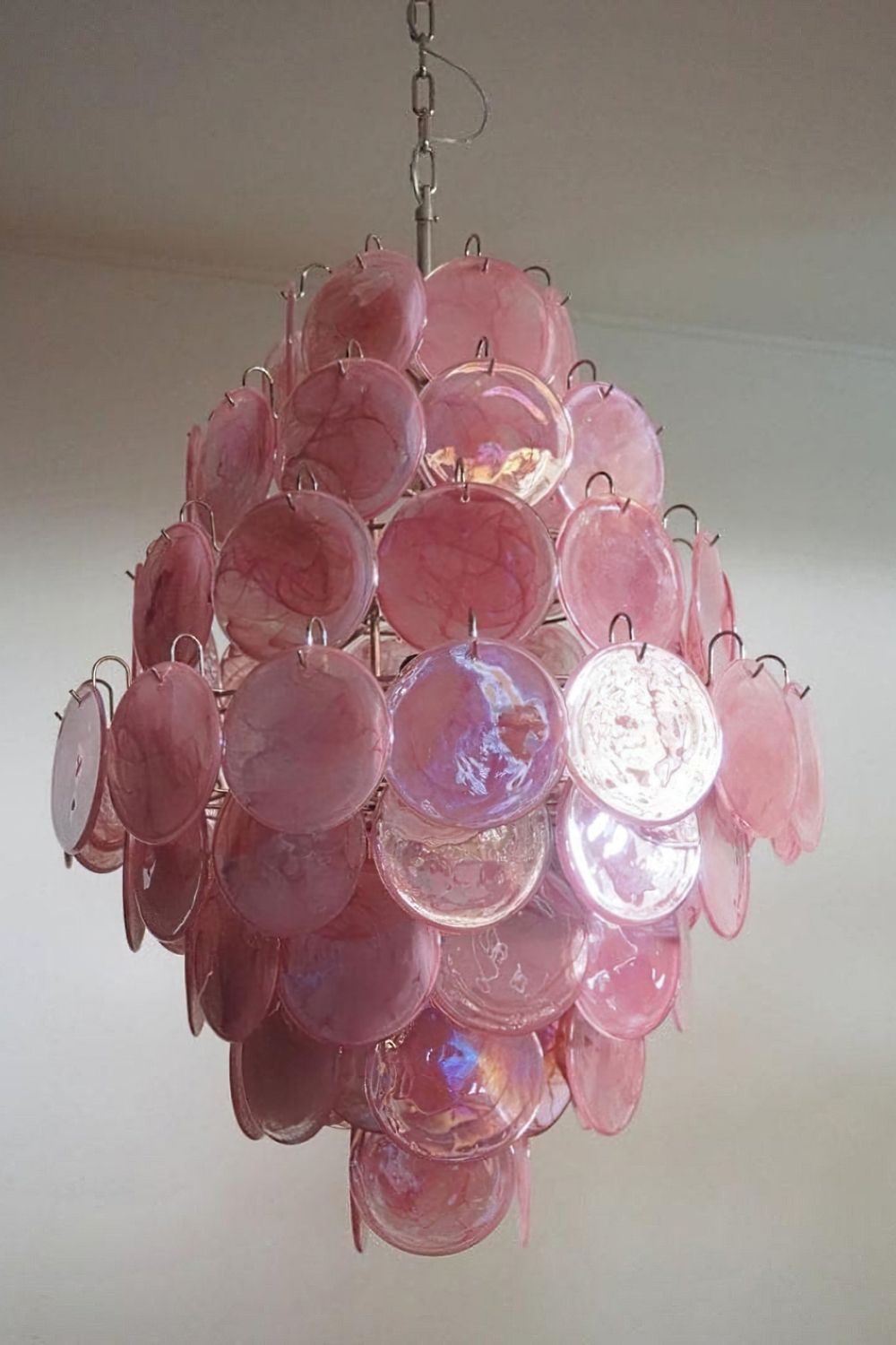 Wonderful Vintage Murano Pink Discs Chandelier