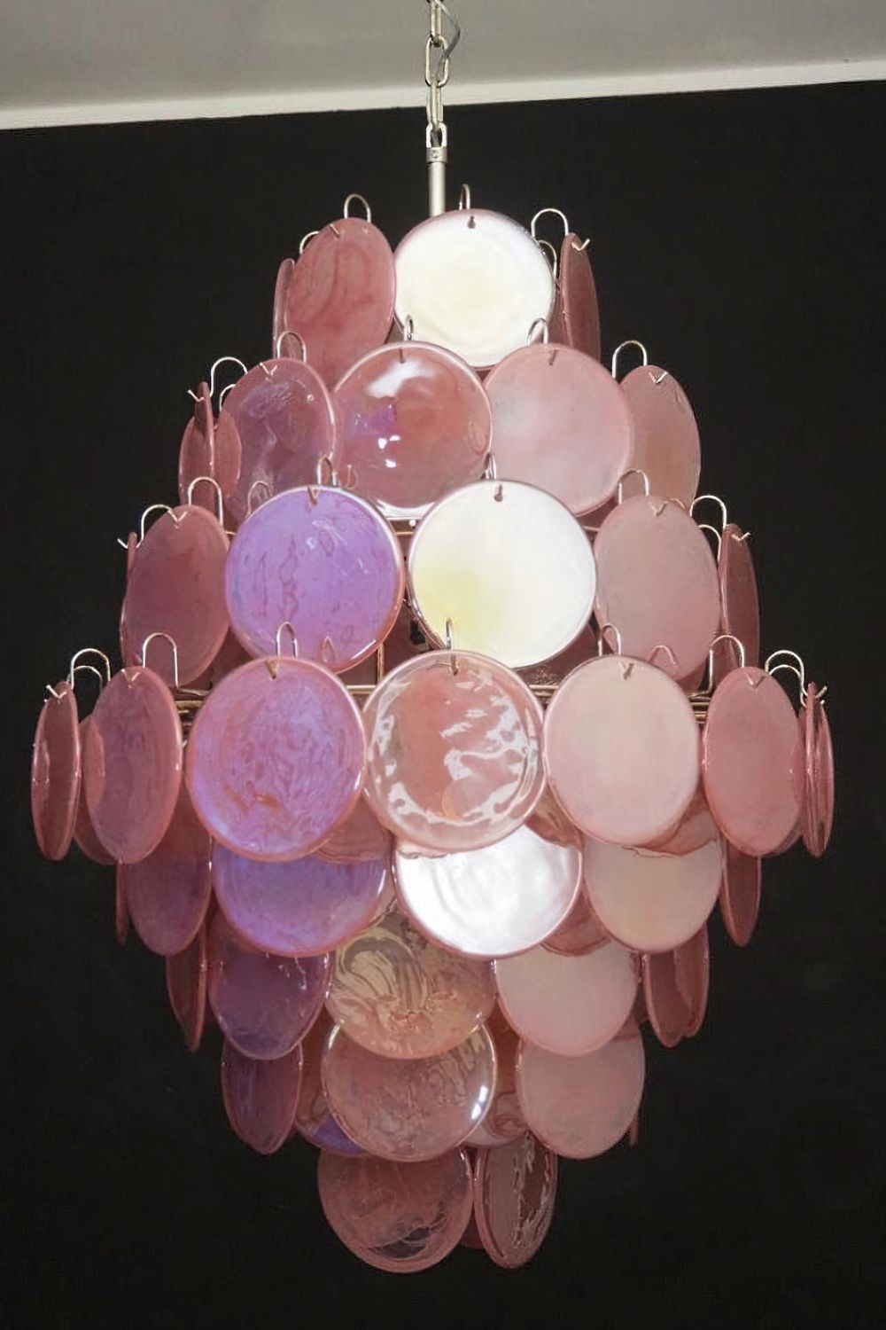 Wonderful Vintage Murano Pink Discs Chandelier